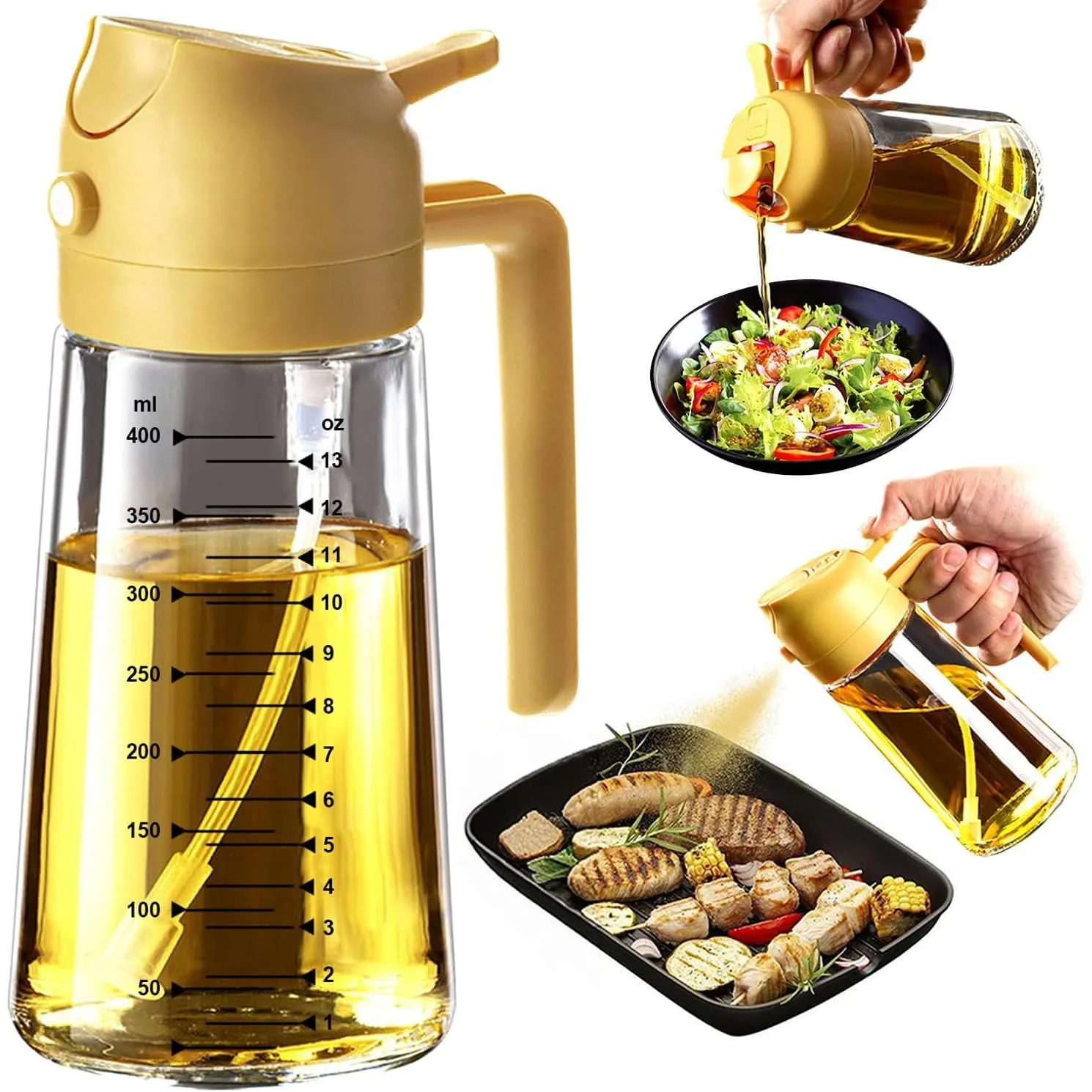 TrendPlain 16oz Ölsprüher für Speiseöl – 470ml Olivenöl Flasche – 2-in-1 Ölspender und Ölsprüher – Küchen Gadgets für K…