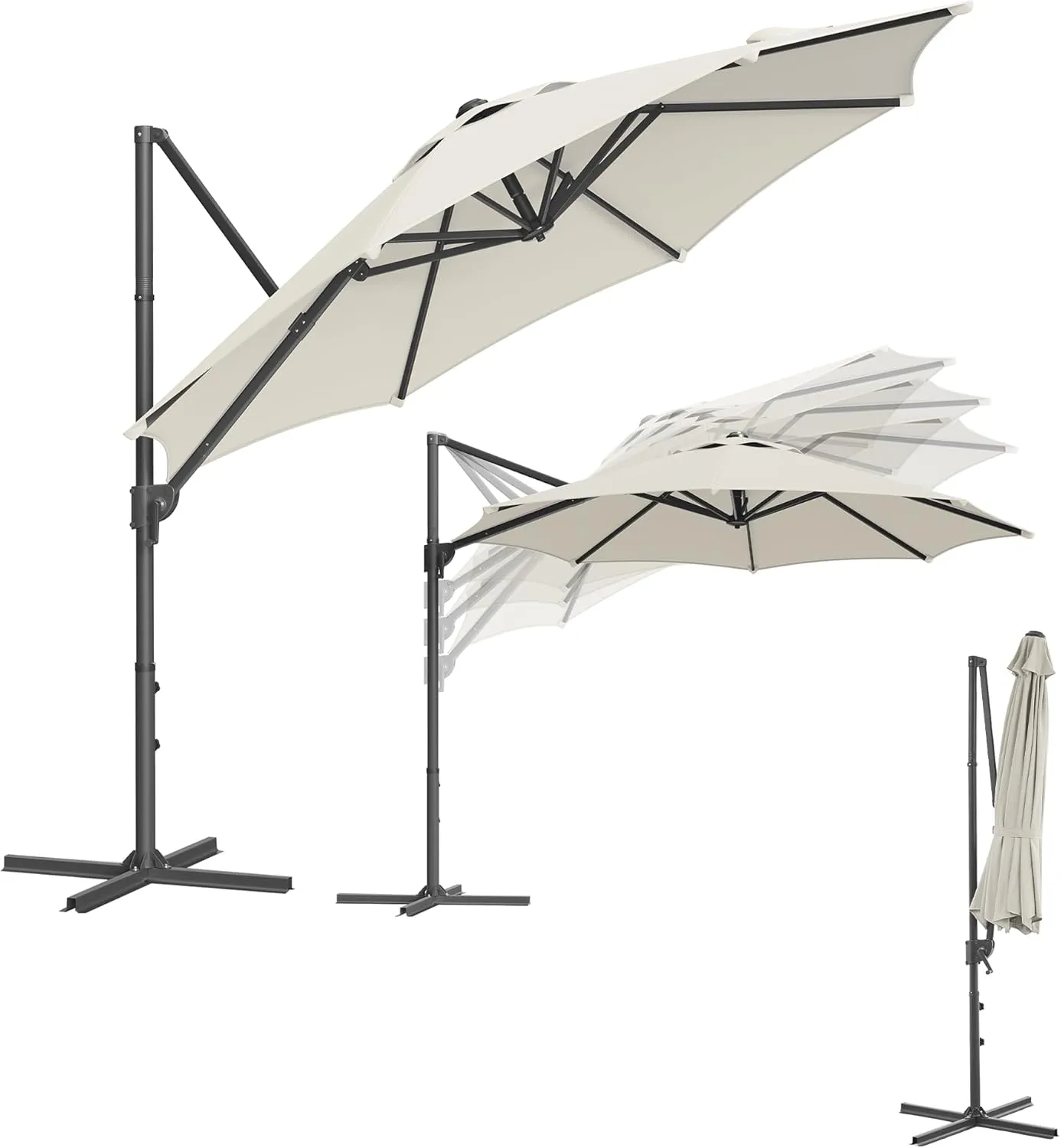SONGMICS Parasol, Cantilever Parasol, 300 cm, UPF 50+, Garden Umbrella, 360° Rotatable, Tilt Angle Infinitely Adjustabl…
