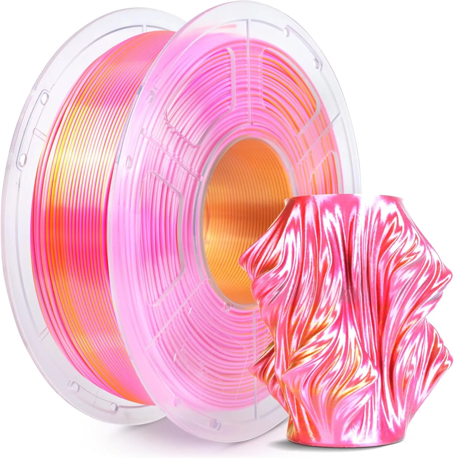 SUNLU Silk PLA+ 3D Printer Filament, Two-Tone Shiny PLA+ Filament 1.75 mm, Silk Textures, 360° Rotation Reveals Various…