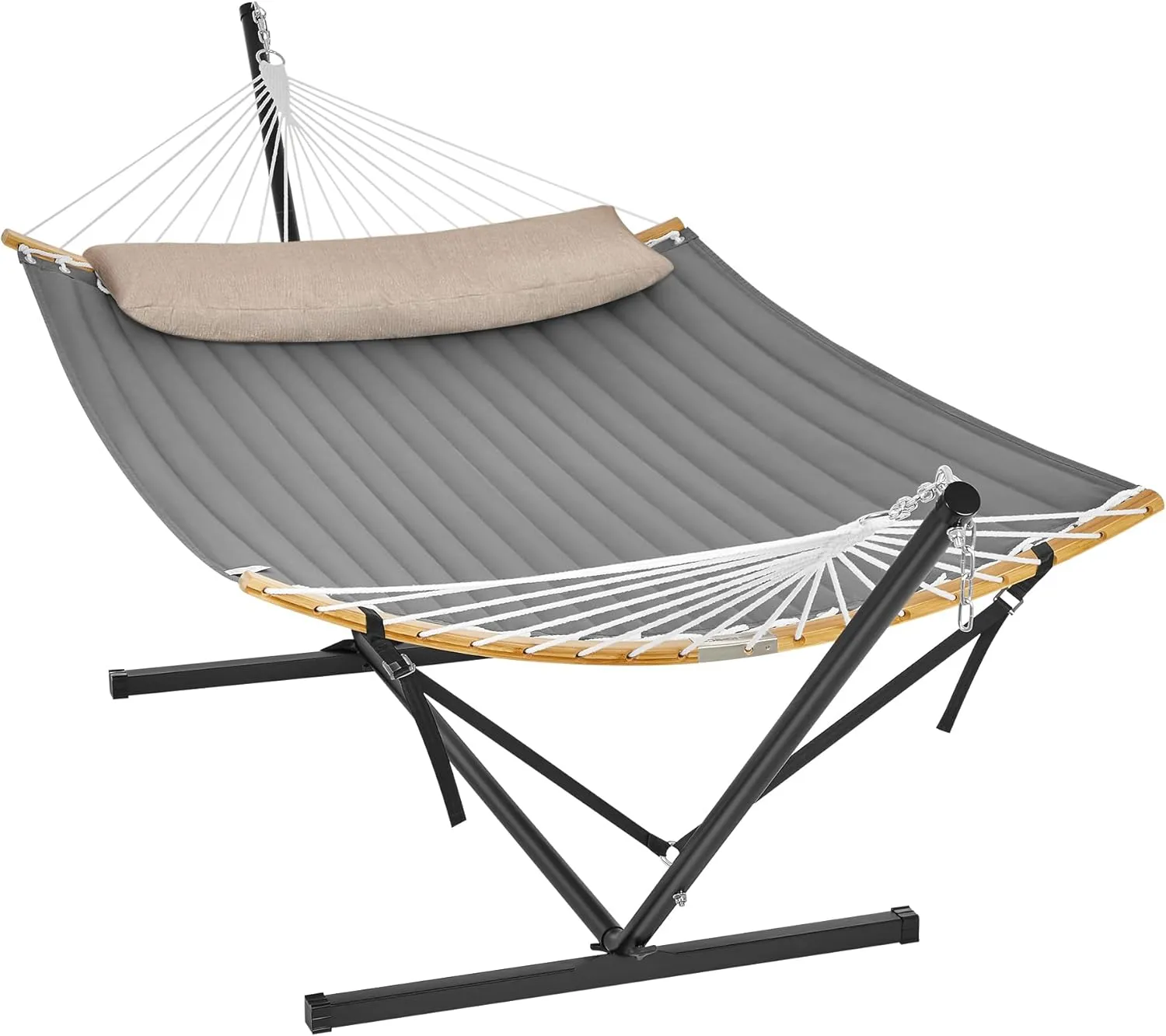 SONGMICS Hammock with Frame, Metal Hammock Frame, Double Grab Bar with Cushion, 200 kg Load Capacity, Garden, Black Fra…