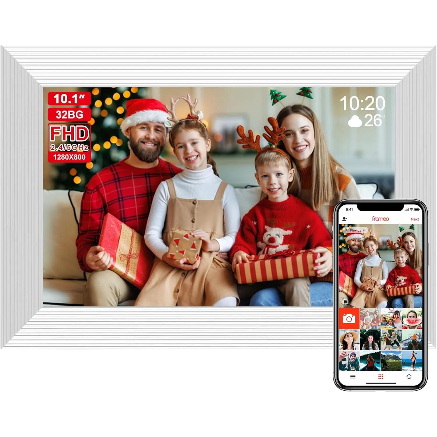 Digitaler-Bilderrahmen WLAN,10.1 Zoll Frameo Digital Photo Frame, 1280x800 IPS Touchscreen,Elektronischer Bilderrahmen …