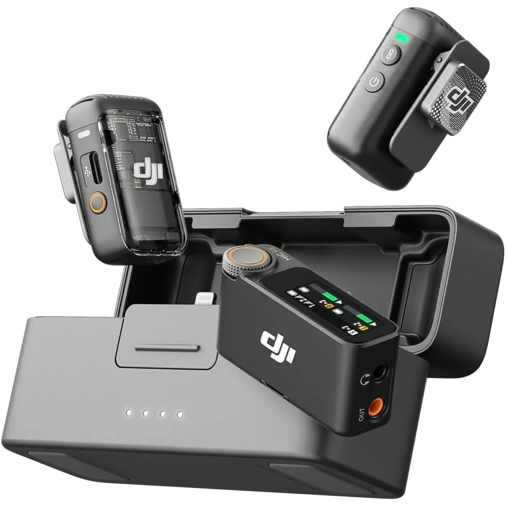 DJI Mic 2 (2 Sender + 1 Empfänger + Ladeschale), Kabelloses Lavalier-Mikrofon, Bluetooth Mikrofon für Kamera, Handy, Vl…