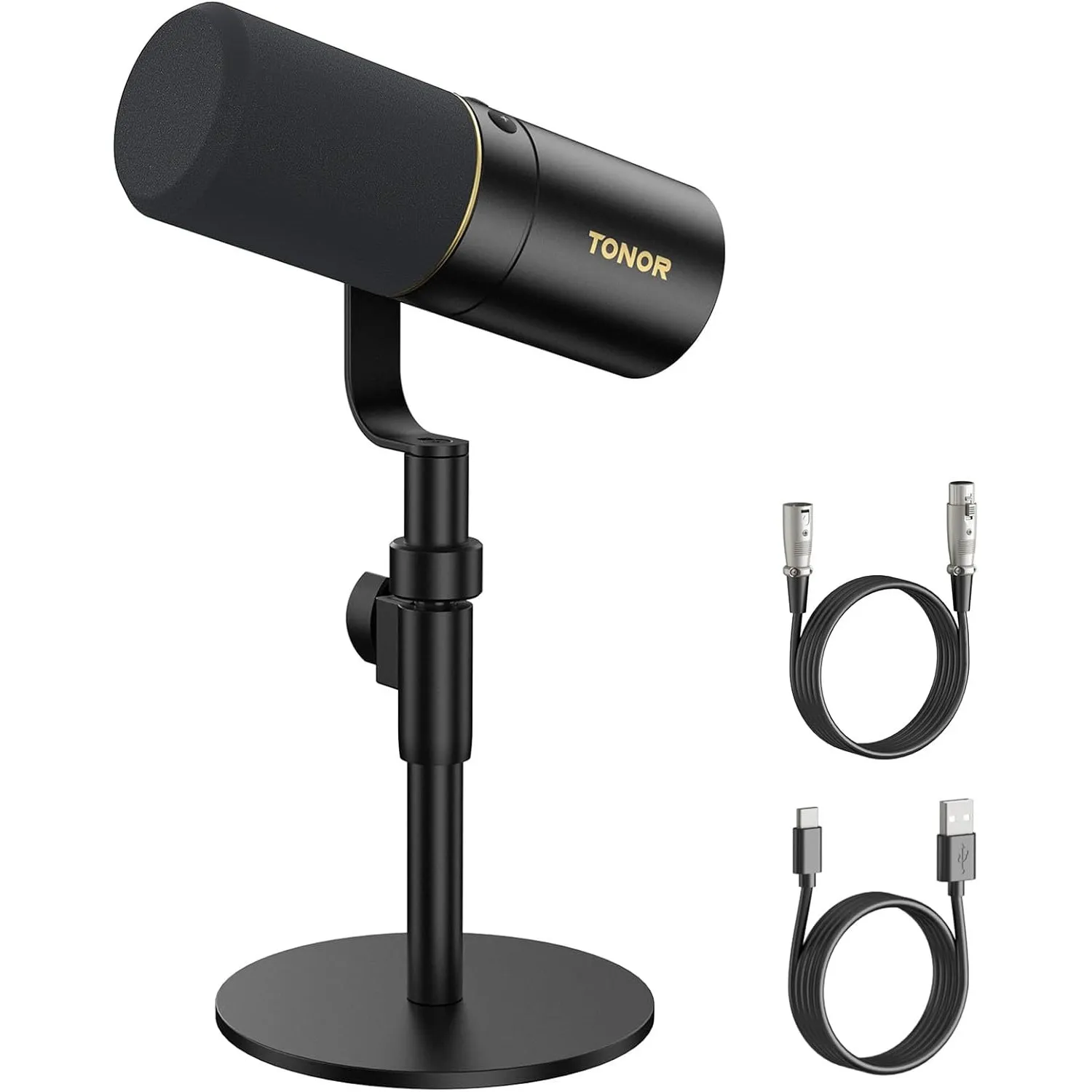 TONOR Dynamisches Microphone mit XLR/USB Kabel für Podcast, Schwarz, TD520