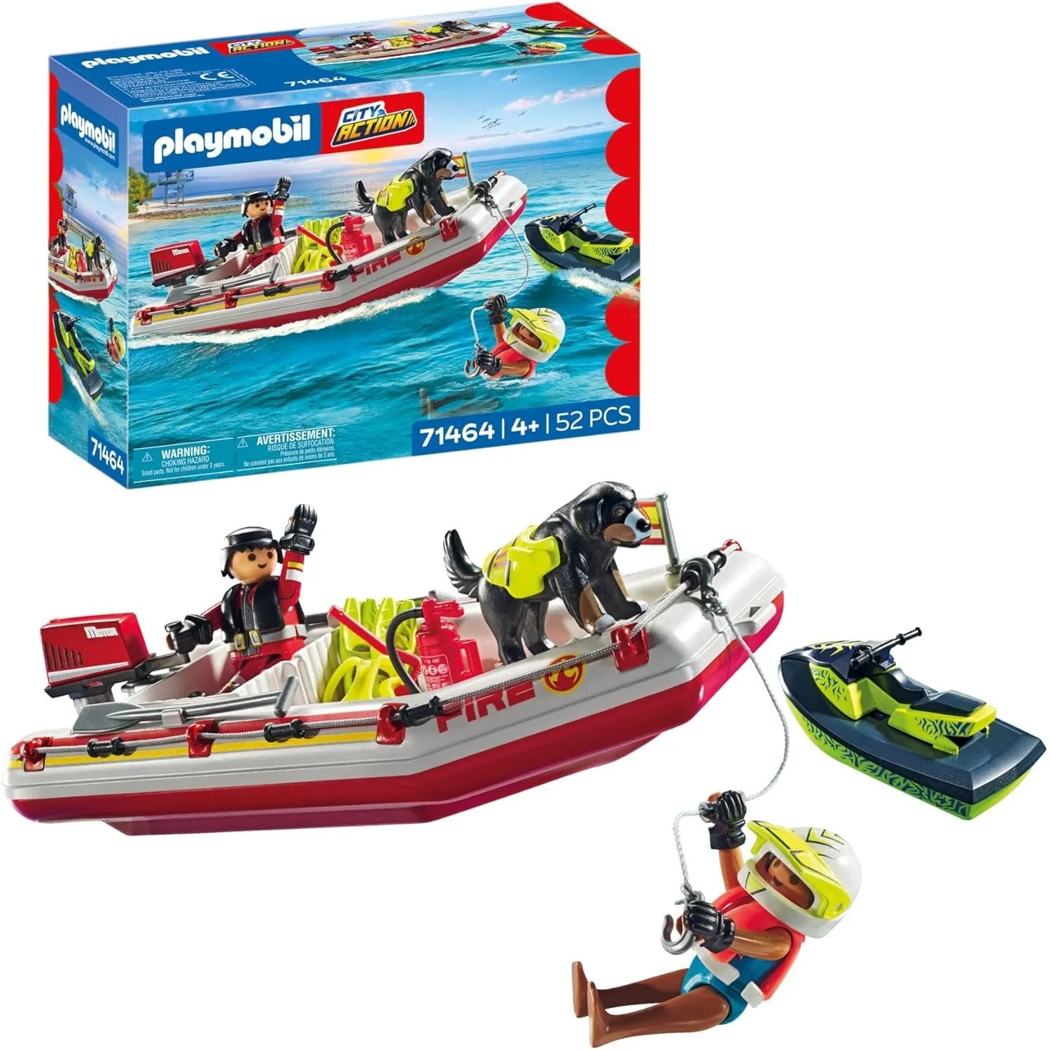 PLAYMOBIL | City Action | Feuerwehrboot mit Aqua Scooter | Aufregende Wasserrettung | Inklusive Taucherbrille, Schwimmf…