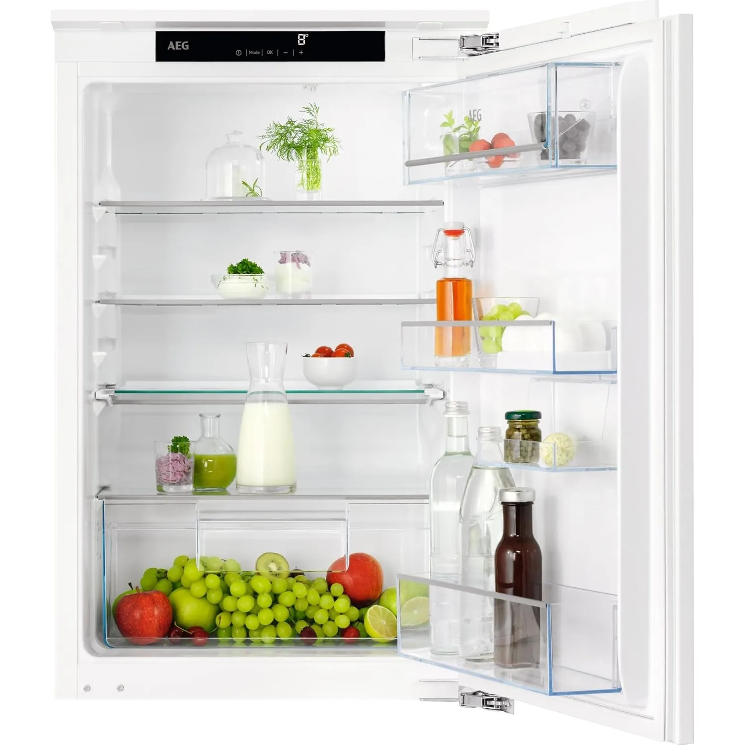 AEG Einbau-Kühlschrank 88cm ohne Gefrierfach, Serie 5000 OptiSpace: 2x vielfach verstellbare & 1x teilbare Glasablage, …