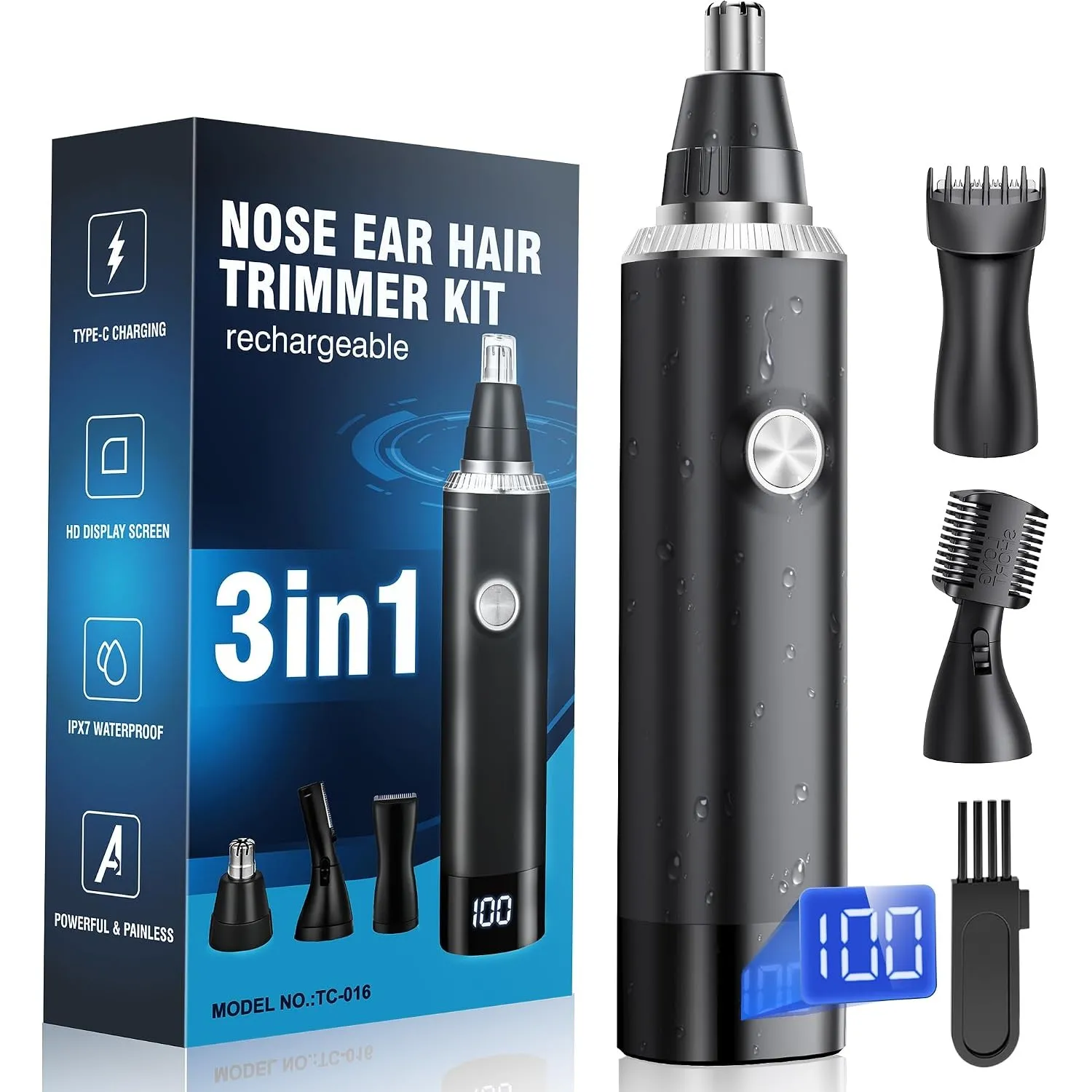 Nasenhaartrimmer Herren 3 in 1 Nasentrimmer Nasenhaarschneider USB Wiederaufladbar Ohrhaartrimmer Schmerzloser Nasenhaa…