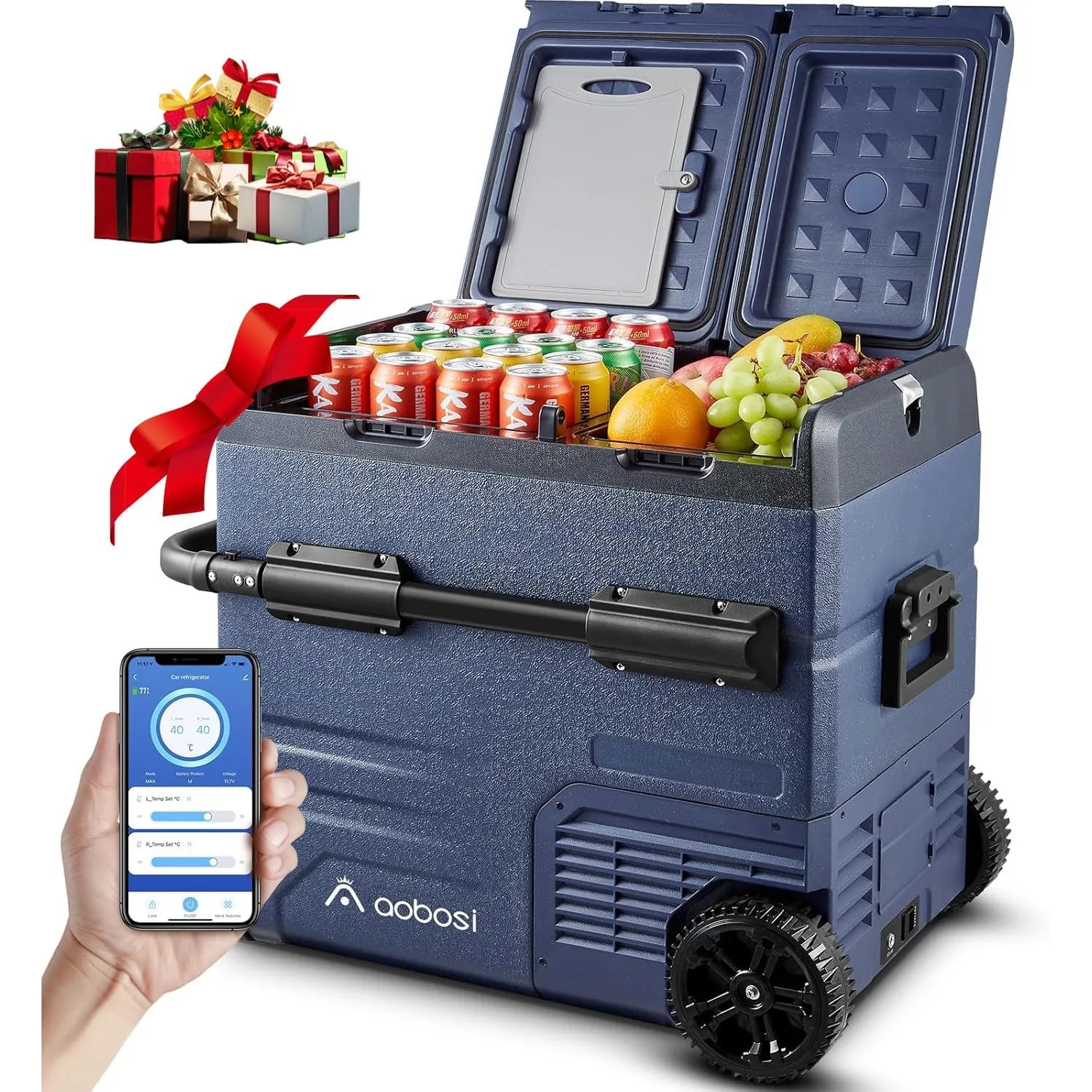 AAOBOSI 55L Kompressor Kühlbox, Dual Zone, Kühlbox Auto mit APP, USB-Handy-Ladung, LED-Beleuchtung, 12/24 V und 100-240…