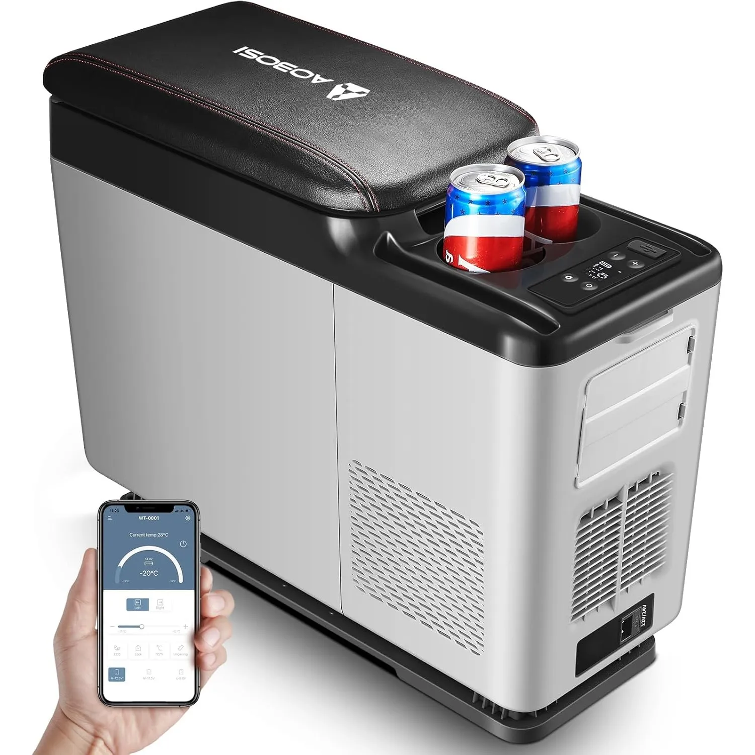 AAOBOSI Kompressor Kühlbox 15L, Kühlbox Kompressor mit APP-Steuerung, -20℃~20℃, 12/24V für Auto，Lkw，Boot，Reisemobil