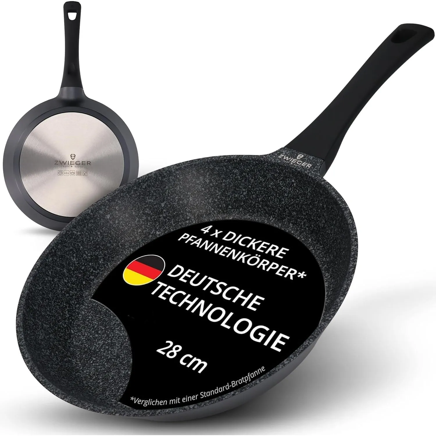 ZWIEGER Hochwertige Bratpfanne 28 cm – beschichtete Pfanne 28 cm, Aluguss
