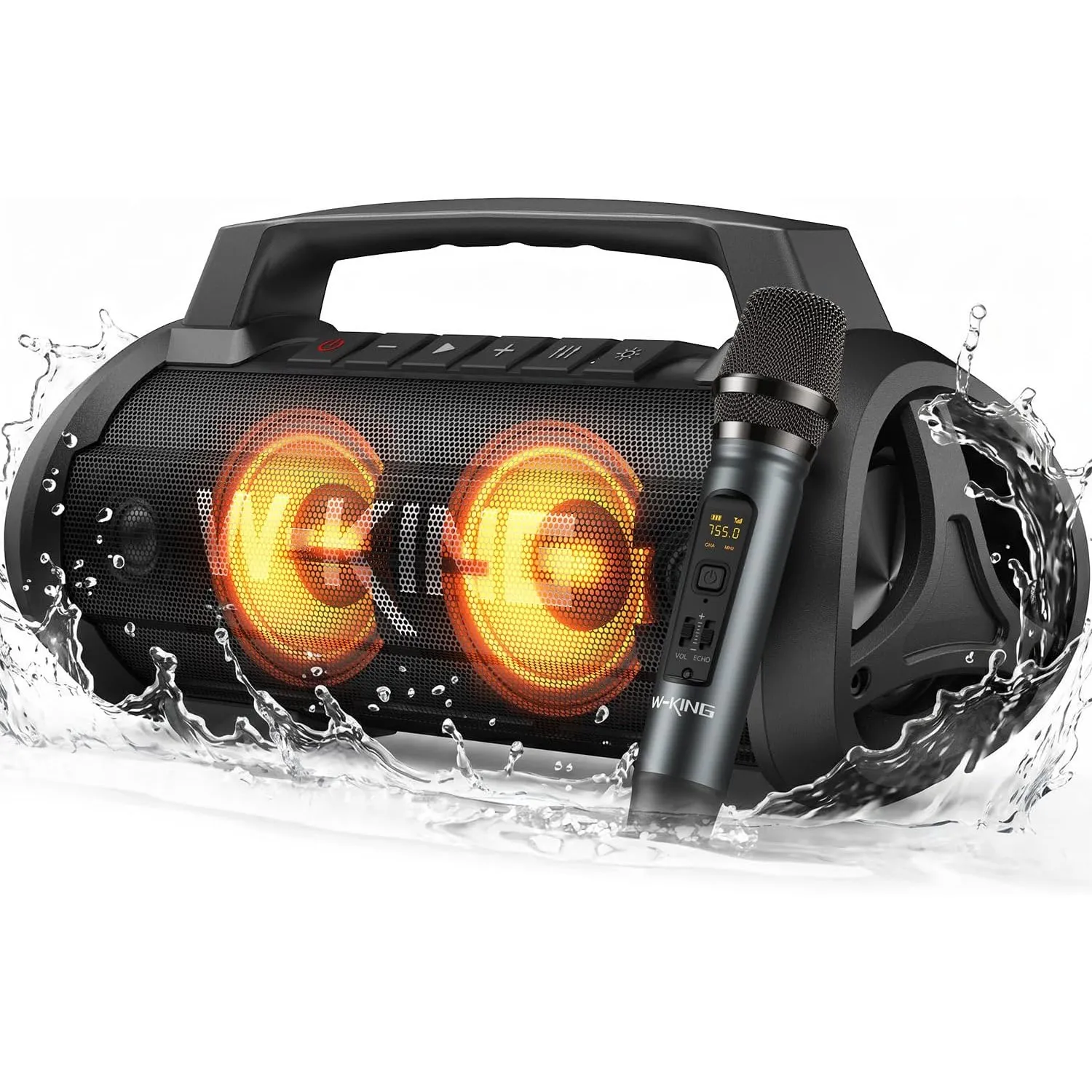 W-KING Tragbarer Bluetooth-Lautsprecher mit kabellosem Mikrofon, 120W Peak 70W RMS, IPX6 Wasserdichter Outdoor Lautspre…