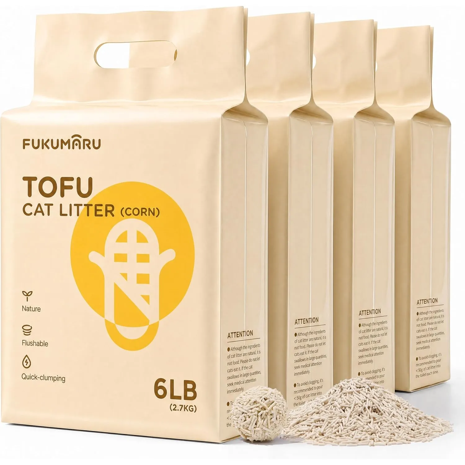FUKUMARU Tofu Katzenstreu 10.8kg, schnell klumpstreu für Katzen, Gemischtes Maispellets, Staubfrei und Leicht klumpend,…