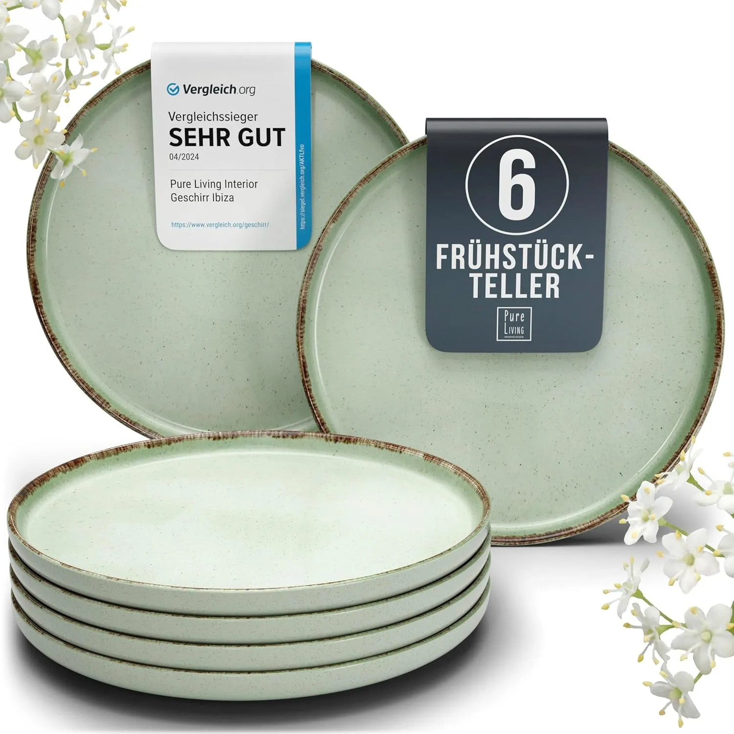 Steingut Frühstücksteller 6 Personen Rustic TESTSIEGER, Hochwertiges Landhaussttil Steingut Dessertteller Set, Kleine T…