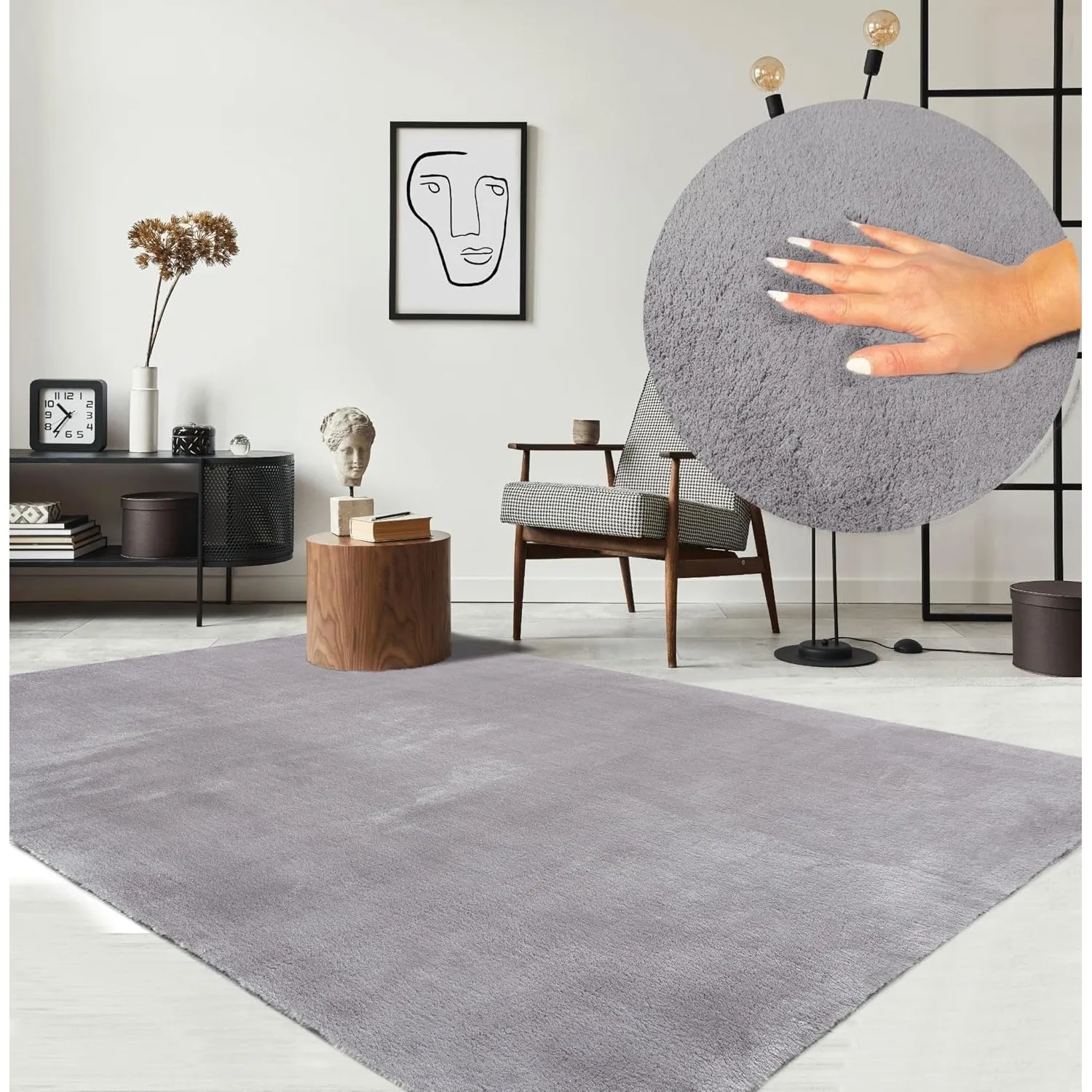 the carpet Relax kuscheliger Kurzflor Teppich, Anti-Rutsch Unterseite, Waschbar bis 30 Grad, Super Soft, Felloptik, Gra…