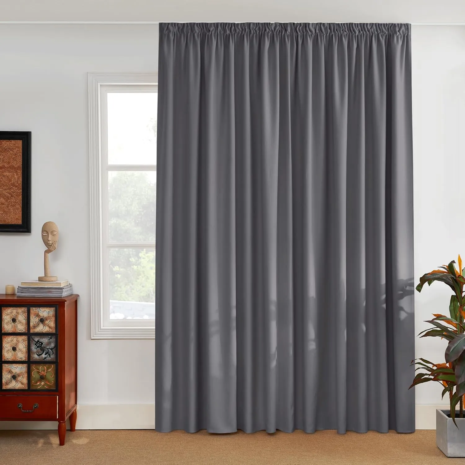 PONY DANCE Living Room Curtains with Ruffle Tape for Rail, Room Divider Curtain, Blackout Curtains, Thermal Curtain, Co…