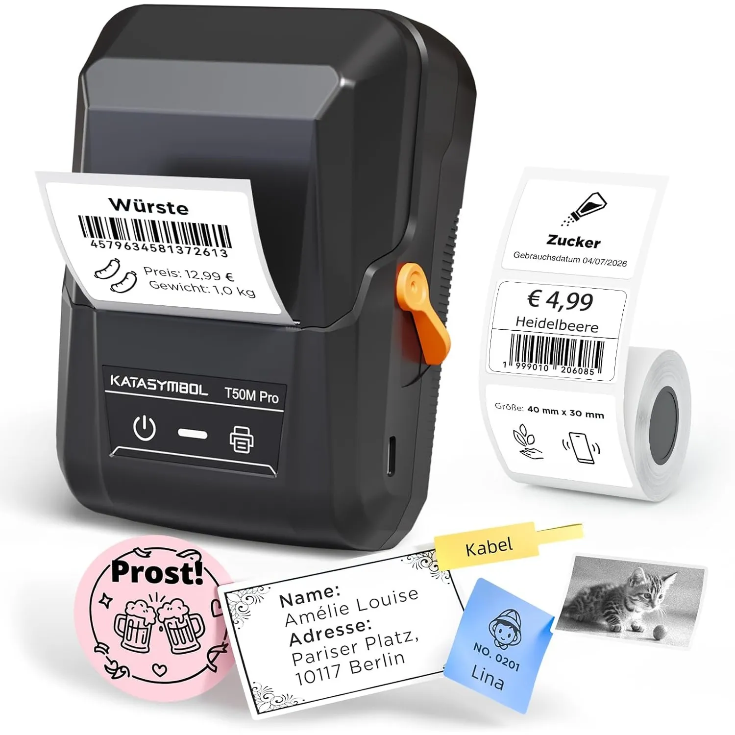 SUPVAN T50M Pro Etikettendrucker Bluetooth mit 1 Rolle Breiten Etiketten