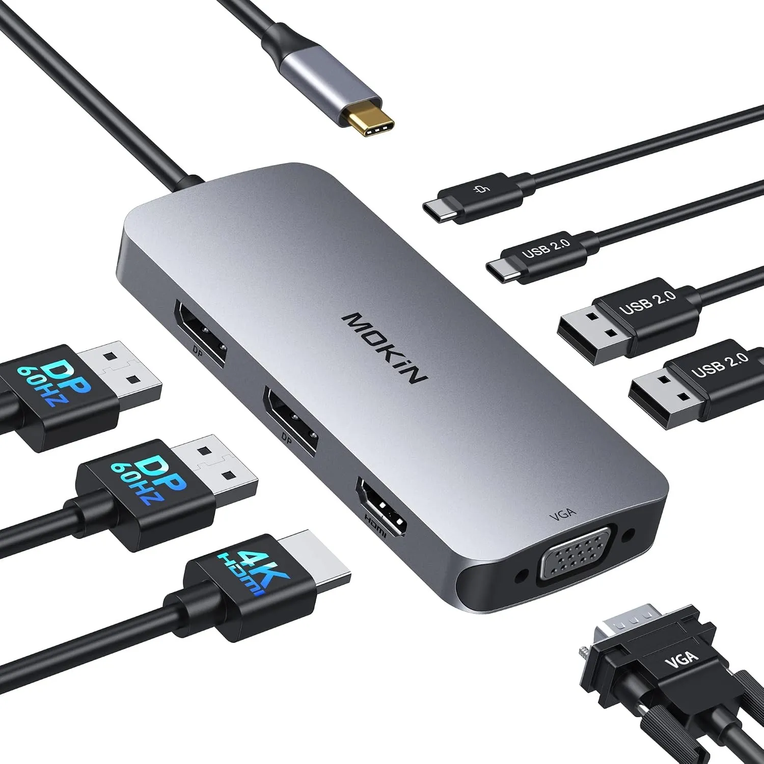 MOKiN USB C Hub DisplayPort, 8 in 1 Docking Station 2 DisplayPort