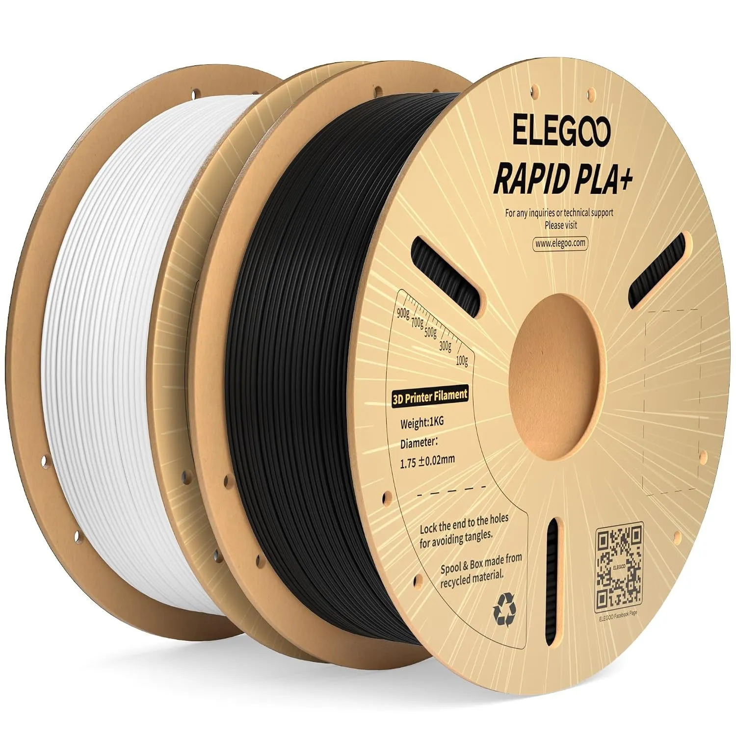 ELEGOO High Speed PLA+ Filament 1.75mm Schwarz Weiß 2KG, PLA Plus Filament