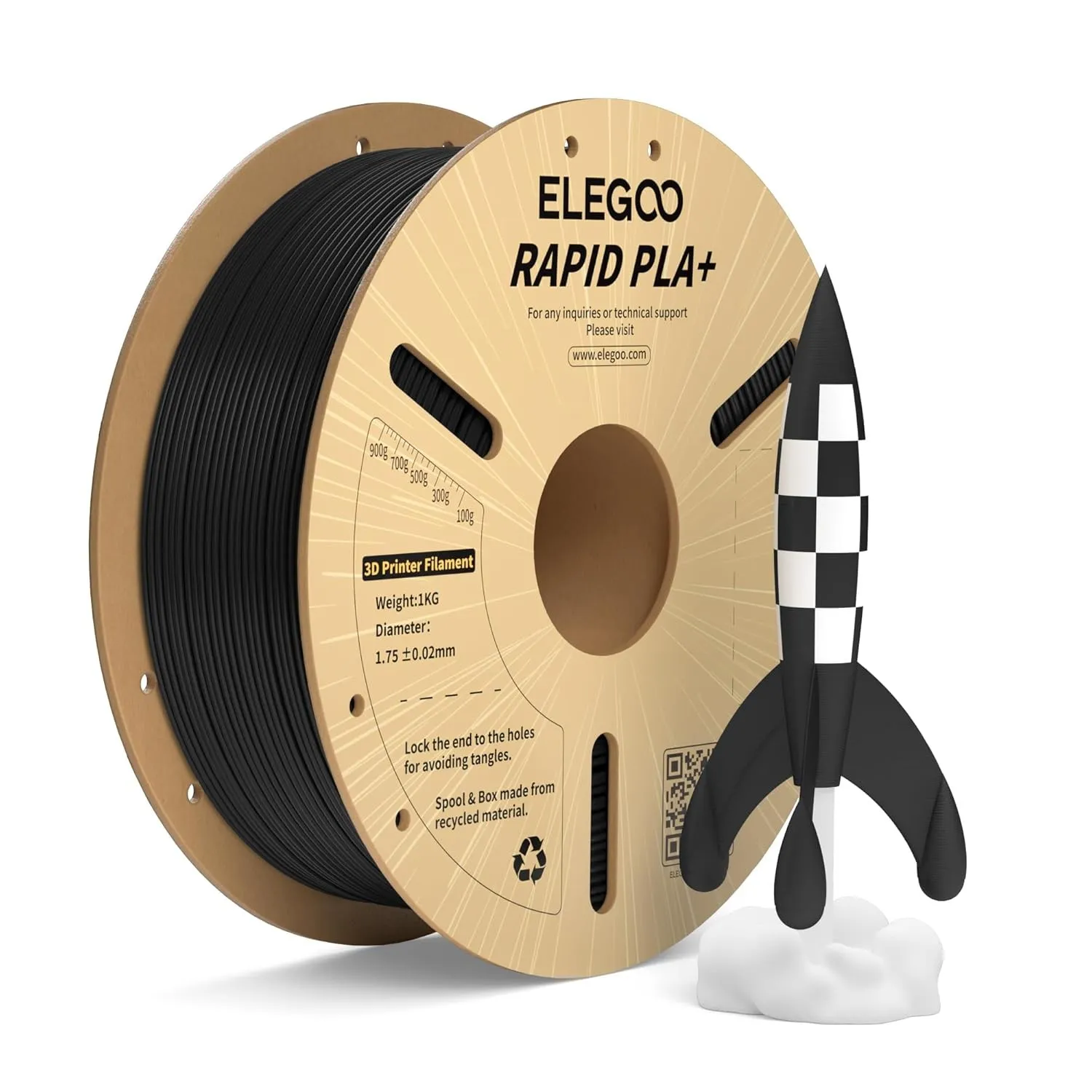 ELEGOO High Speed PLA+ Filament 1.75mm Schwarz 1 KG, Rapid PLA Plus 3D Drucker Speedy Filament, 600 mm/s Hochgeschwindi…
