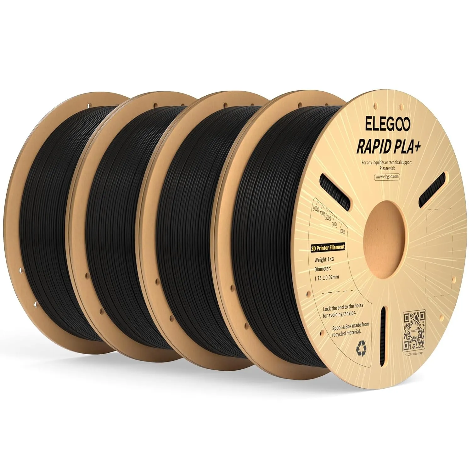 ELEGOO High Speed PLA+ Filament 1.75mm Schwarz 4 KG, Rapid PLA Plus 3D Drucker Speedy Filament, 600 mm/s Hochgeschwindi…