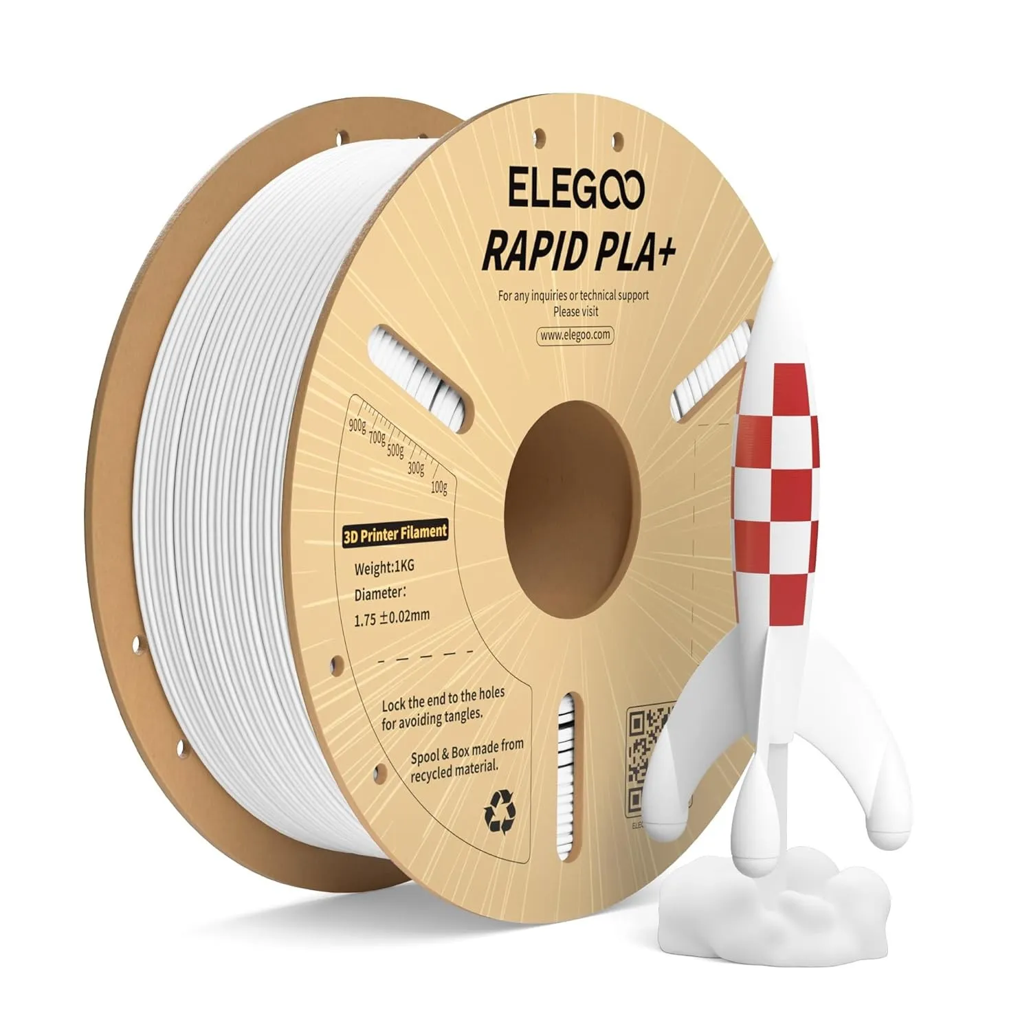 ELEGOO High Speed PLA+ Filament 1.75mm Weiß 1 KG, Rapid PLA Plus 3D Drucker Speedy Filament, 600 mm/s Hochgeschwindigke…