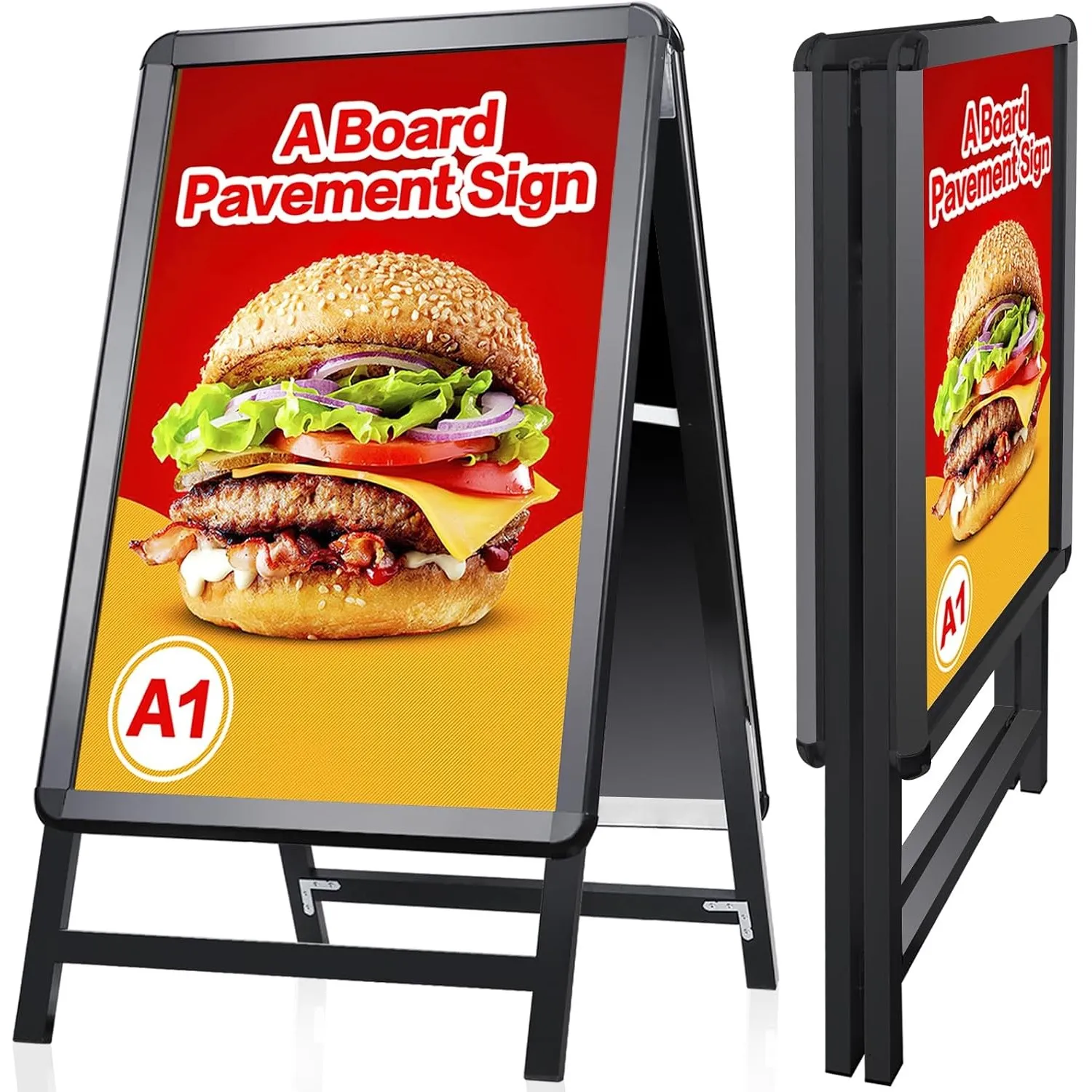DIN A1 Kundenstopper Outdoor, Plakatständer wetterfest, doppelseitiger Aufsteller inklusive Schutzfolie, A-Rahmen Ständ…