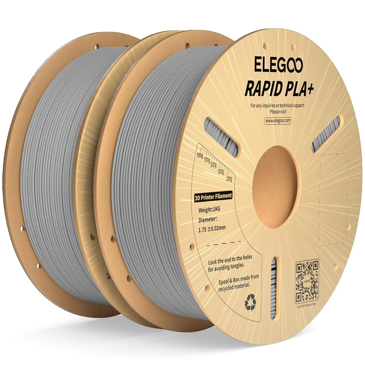ELEGOO High Speed PLA+ Filament 1.75mm Grau 2 KG, Rapid PLA Plus 3D Drucker Speedy Filament, 600 mm/s Hochgeschwindigke…
