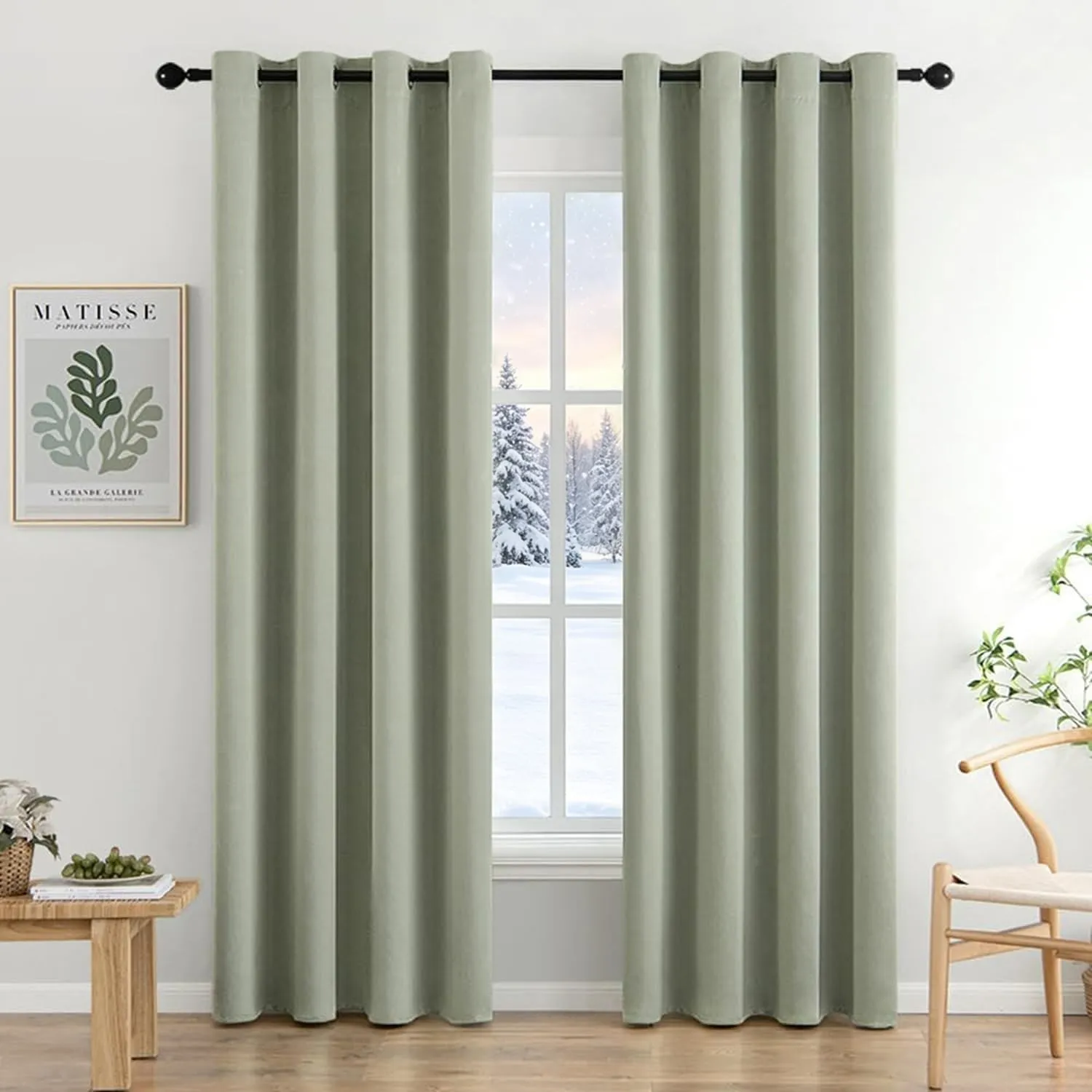 MIULEE Verdunklungsvorhänge Thermo Modern Ösen 2er 140x225cm Salbeigrün