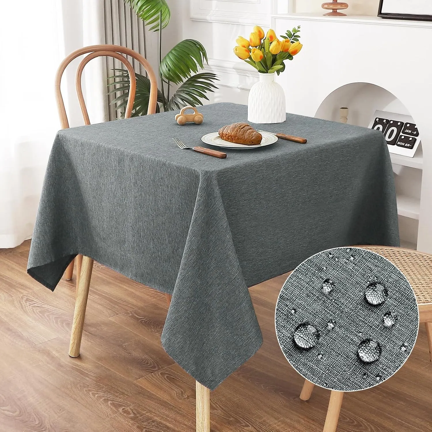 AooHome Tischdecke Abwaschbar, Grau Tischdecken 120x120cm Leinen-Optik Tischtuch aus Polyester Wasserabweisend mit Lotu…