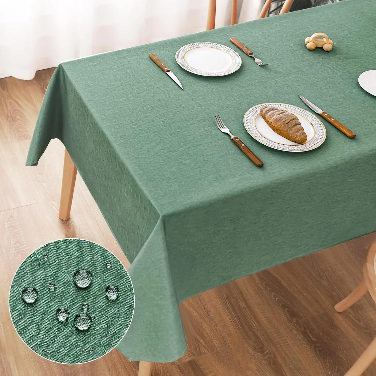AooHome Tischdecke Abwaschbar Grün, 140x240cm Tischdecken Leinen-Optik Tischtuch aus Polyester Wasserabweisend mit Lotu…