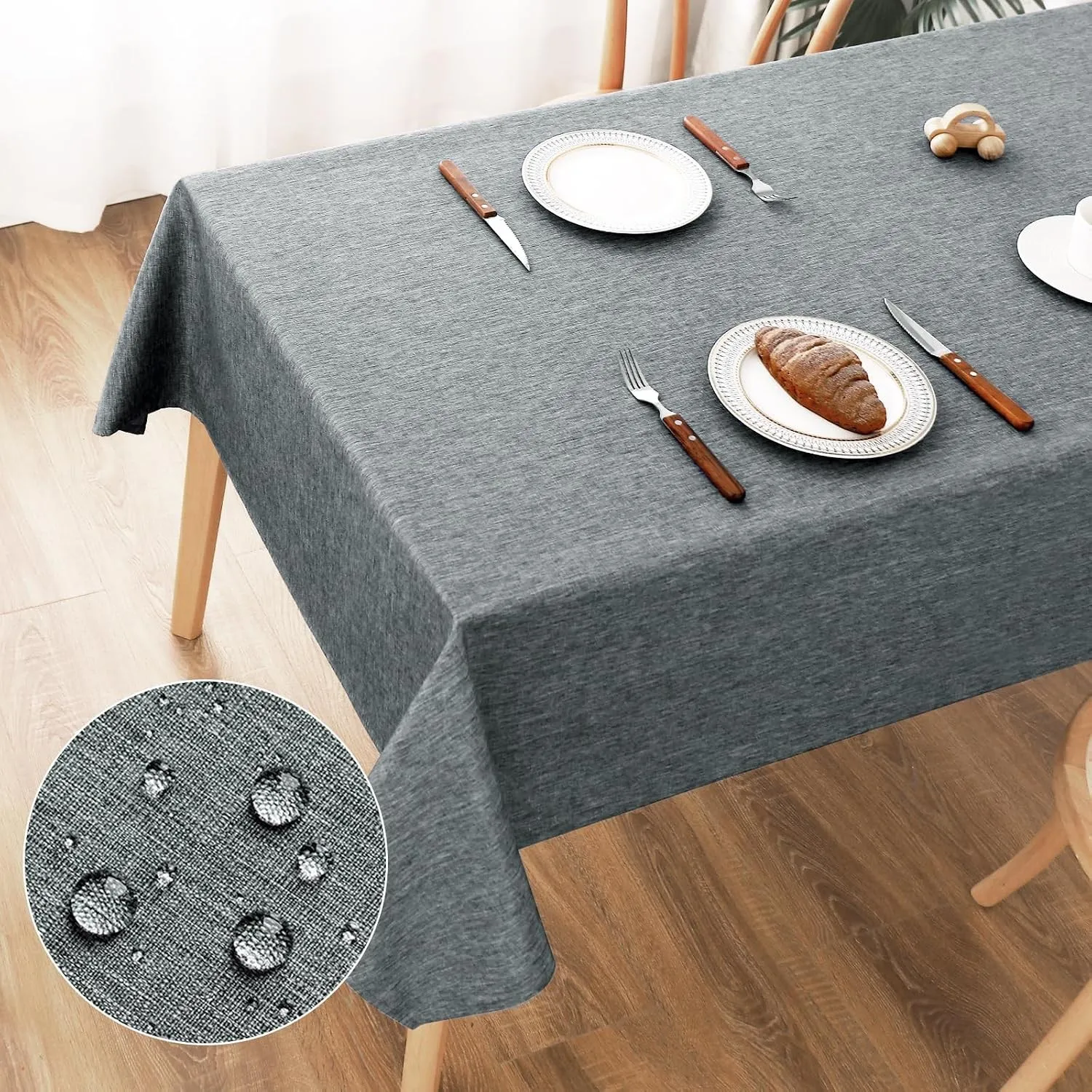 AooHome Tischdecke Abwaschbar, Grau Tischdecken 100x140cm Leinen-Optik Tischtuch aus Polyester Wasserabweisend mit Lotu…