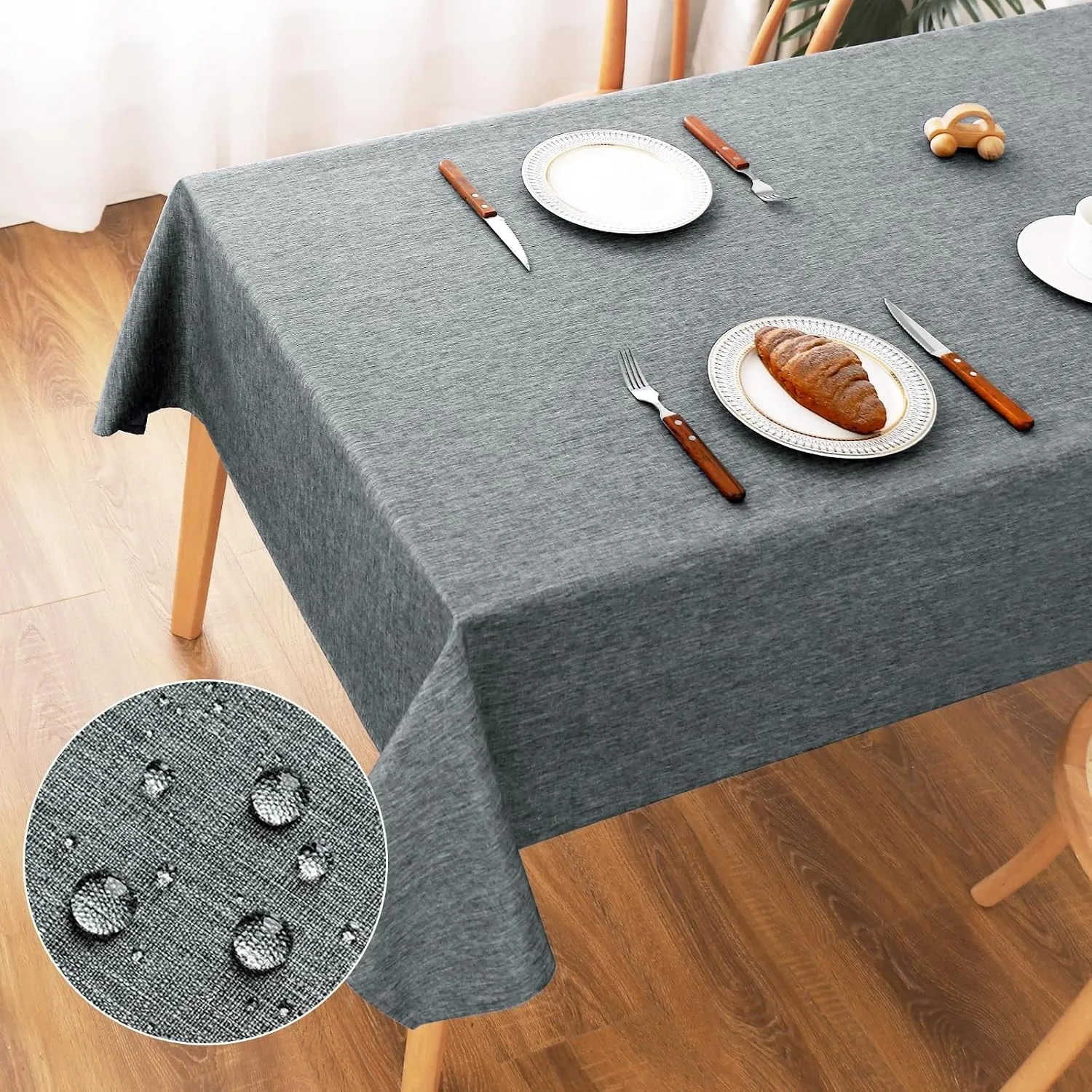 AooHome Tischdecke Abwaschbar, Grau Tischdecken 140x240cm Leinen-Optik Tischtuch aus Polyester Wasserabweisend mit Lotu…