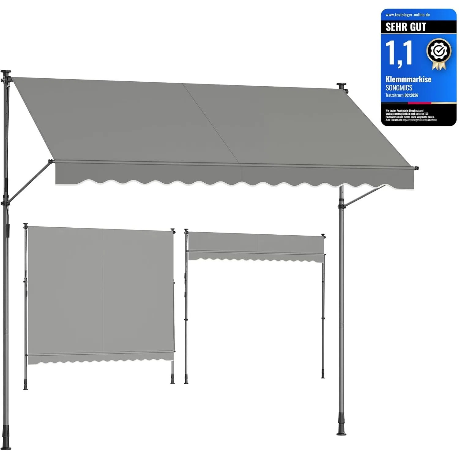 SONGMICS Klemmmarkise, Balkonmarkise, höhenverstellbar, mit Handkurbel, Sonnenschutz, für Balkon, Terrasse, Garten, 300…