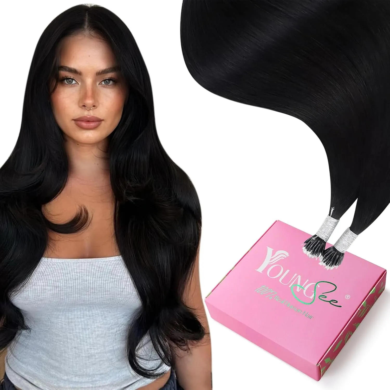 YoungSee Echthaar Extensions Nanoring Schwarz 45cm Nano Extensions Echthaar Schwarz Nanoring Extensions Echthaar 1g/s C…