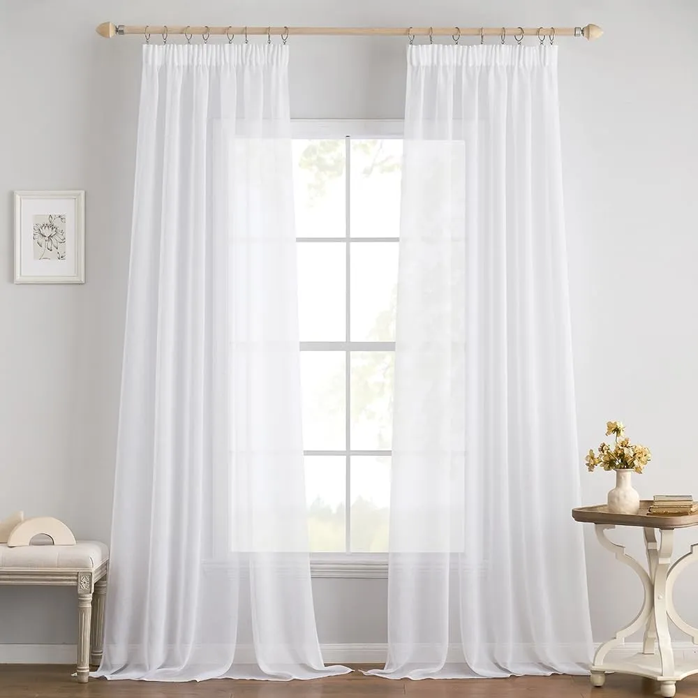 EMEMA Gardinen Vorhänge mit Kräuselband 2er Set B140xH260cm Weiß Vorhang