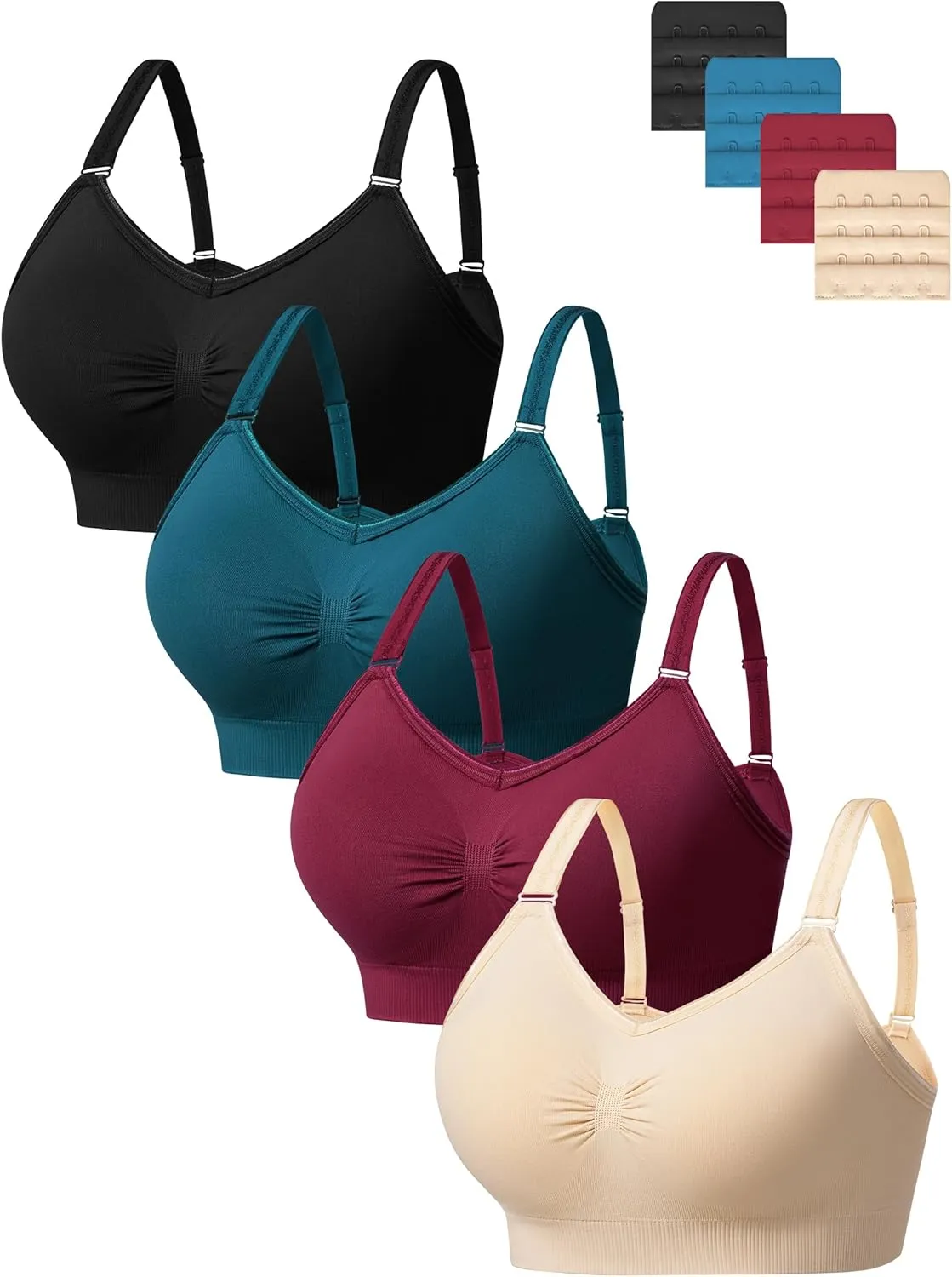HBselect Pack of 4 Women's Non-Wired Seamless Sports Bras Seamless Bralettes Non-Wired T-Shirt Bra Yoga Bustier Push Up…