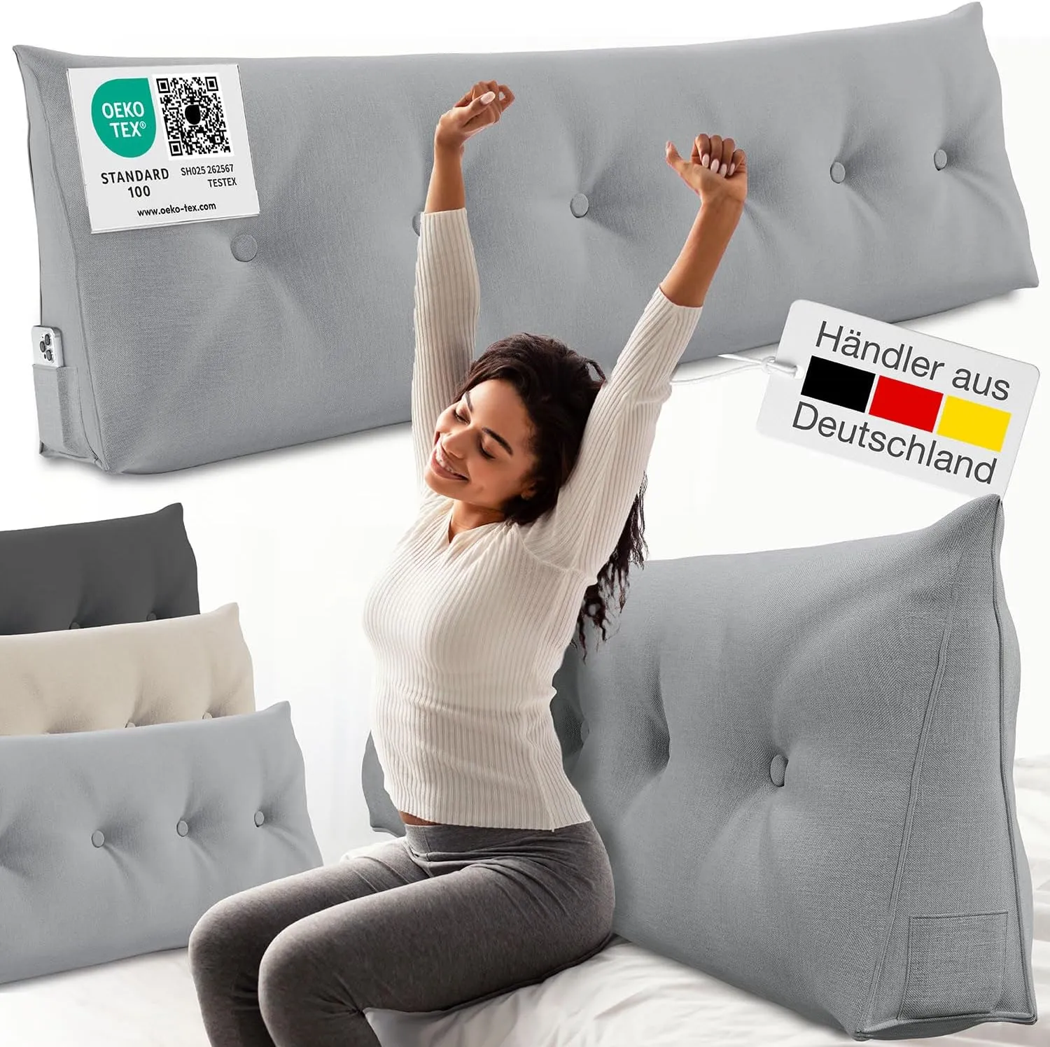 ELONEO Rückenkissen 160 cm breit, Keilkissen für Bett und Sofa geeignet, dreieckiges Lesekissen, Kissen mit abnehmbarem…
