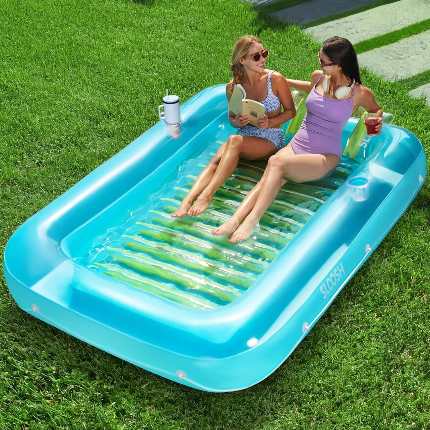Sloosh Inflatable Sun Pool, Air Mattress Pool, Sunbath with Removable Cushion, Personal Air Mattress Water for Adults, …