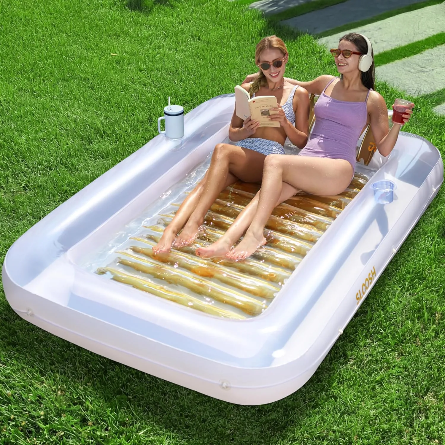 Sloosh Inflatable Sun Pool, Air Mattress Pool, Sunbath with Removable Cushion, Personal Air Mattress Water for Adults, …
