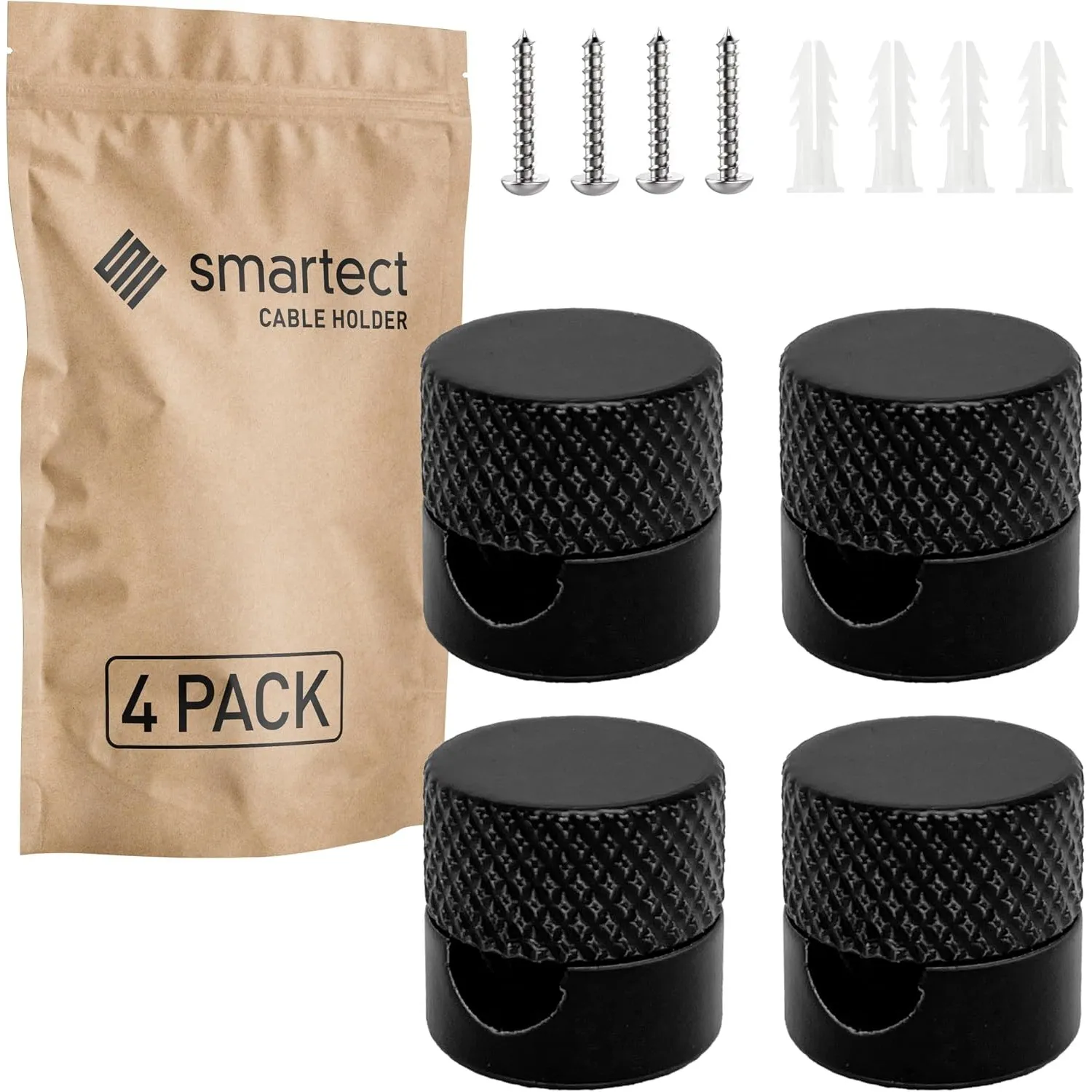 smartect Aluminium Wand- und Deckenpins 4 Stück für Textilkabel in Schwarz
