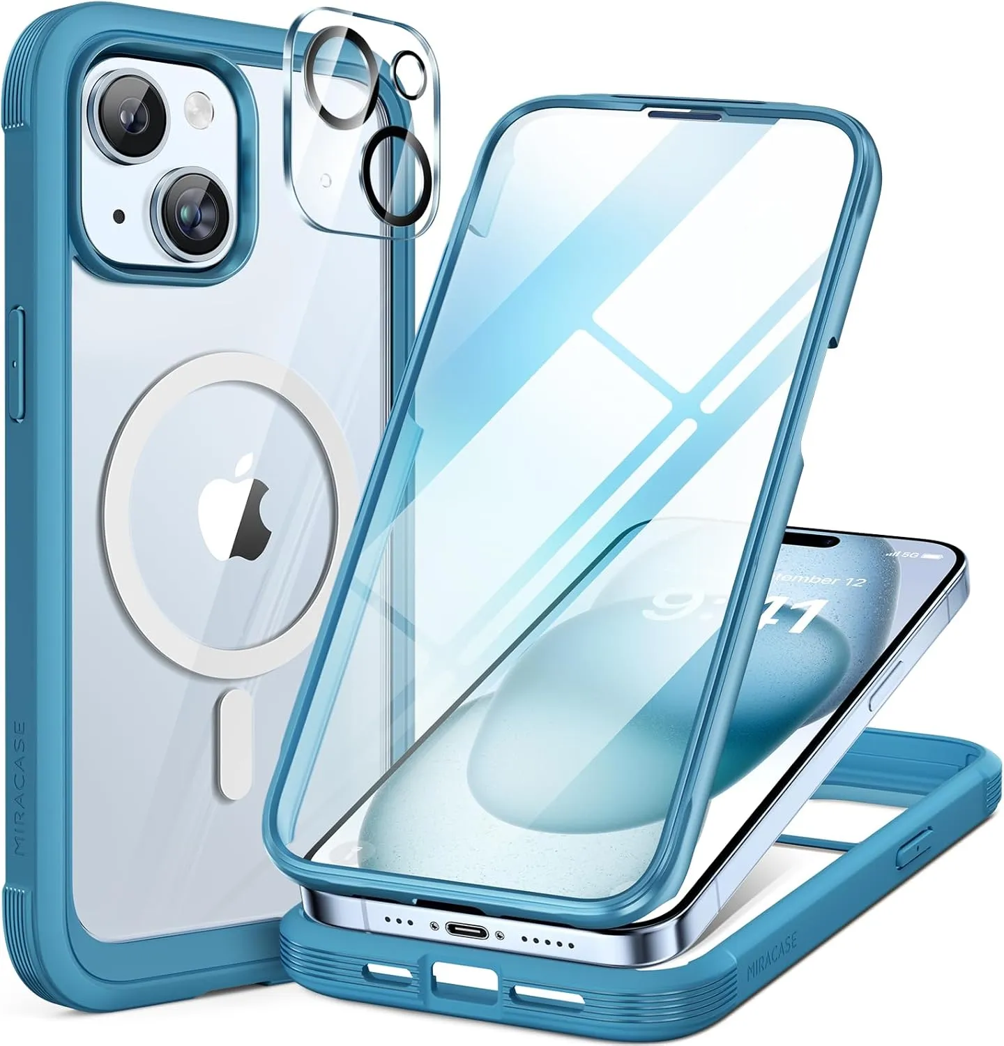 Miracase 360° Case for iPhone 15 (6.1 Inch), Magnetic with Built-in Glass Screen Protector and Camera Protector, Full P…