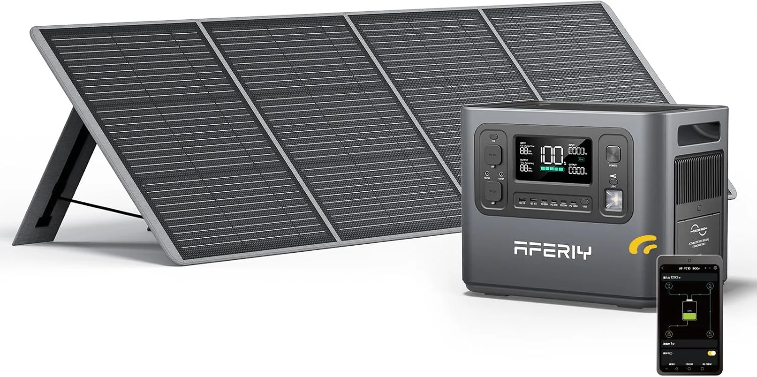 AFERIY Solar Generator 2400W mit 200W Solarmodule, 2048Wh Tragbare Powerstation, LiFePO4 Batterie, 220V-240V, Faltbar S…