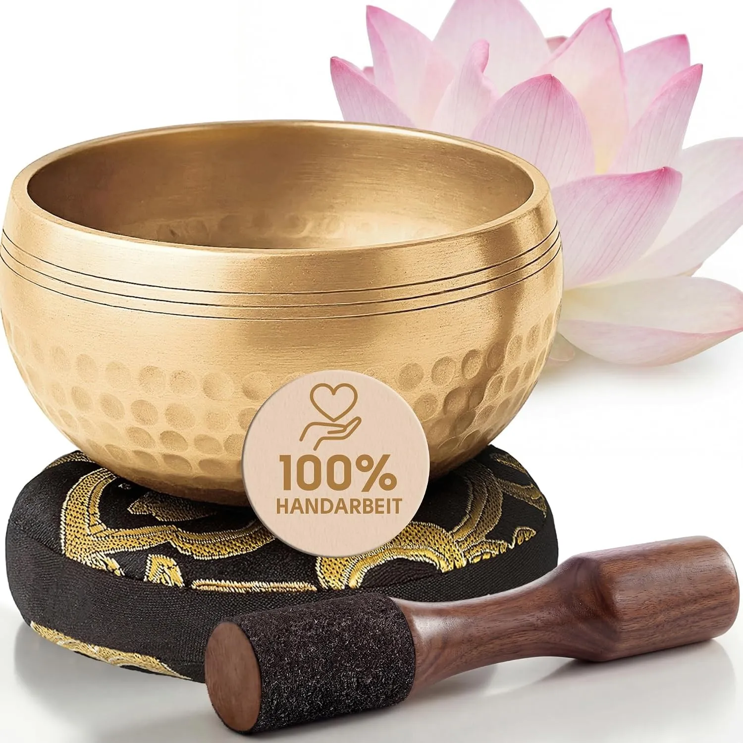 Silent Mind Klangschale Ø9 cm Bronze – Handgefertigtes Komplett-Set mit Kissen und Klöppel, für Anfänger geeignet, klar…