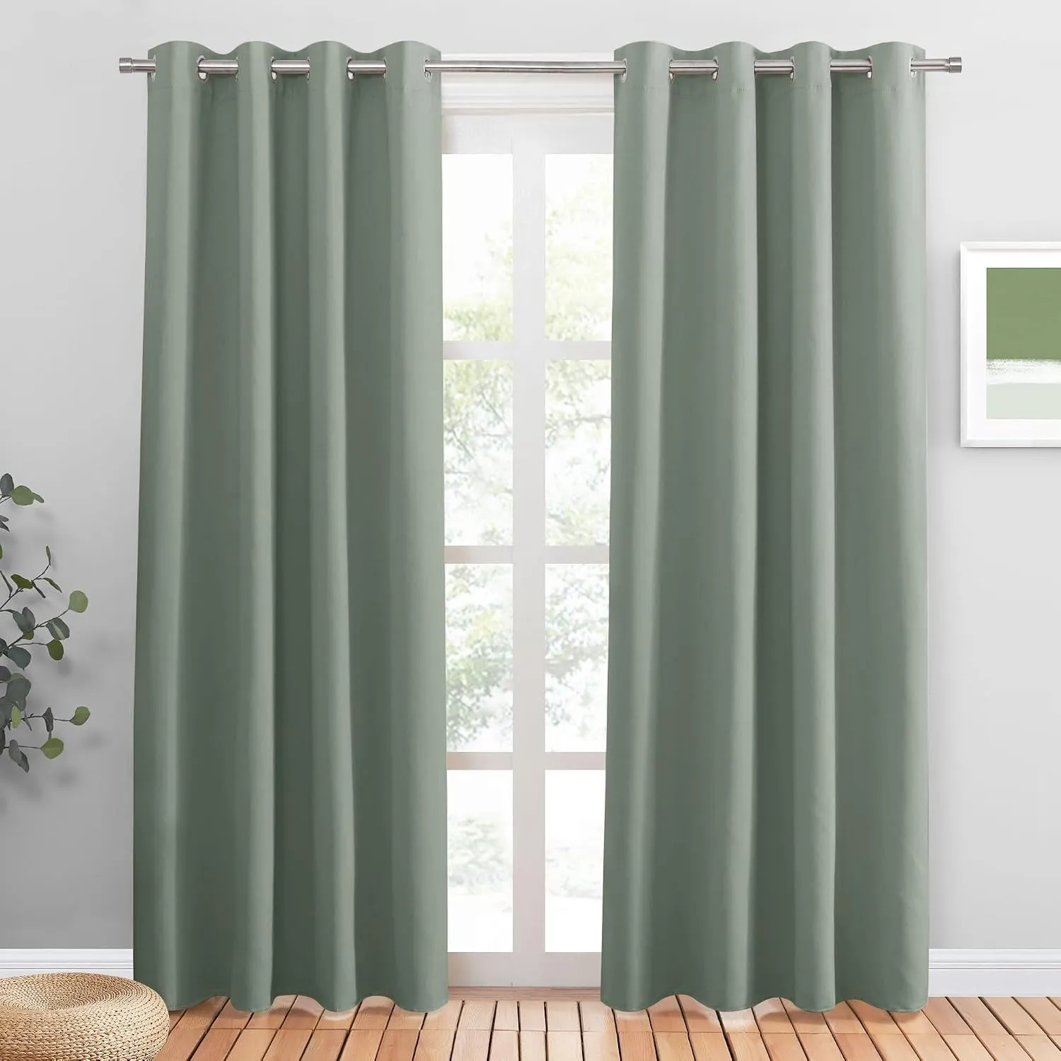 PONY DANCE Thermo Vorhänge gegen Hitze Salbeigrüne Gardinen Wohnzimmer | 2er Set, H228 x B117 cm, Blackout Curtains, Hi…