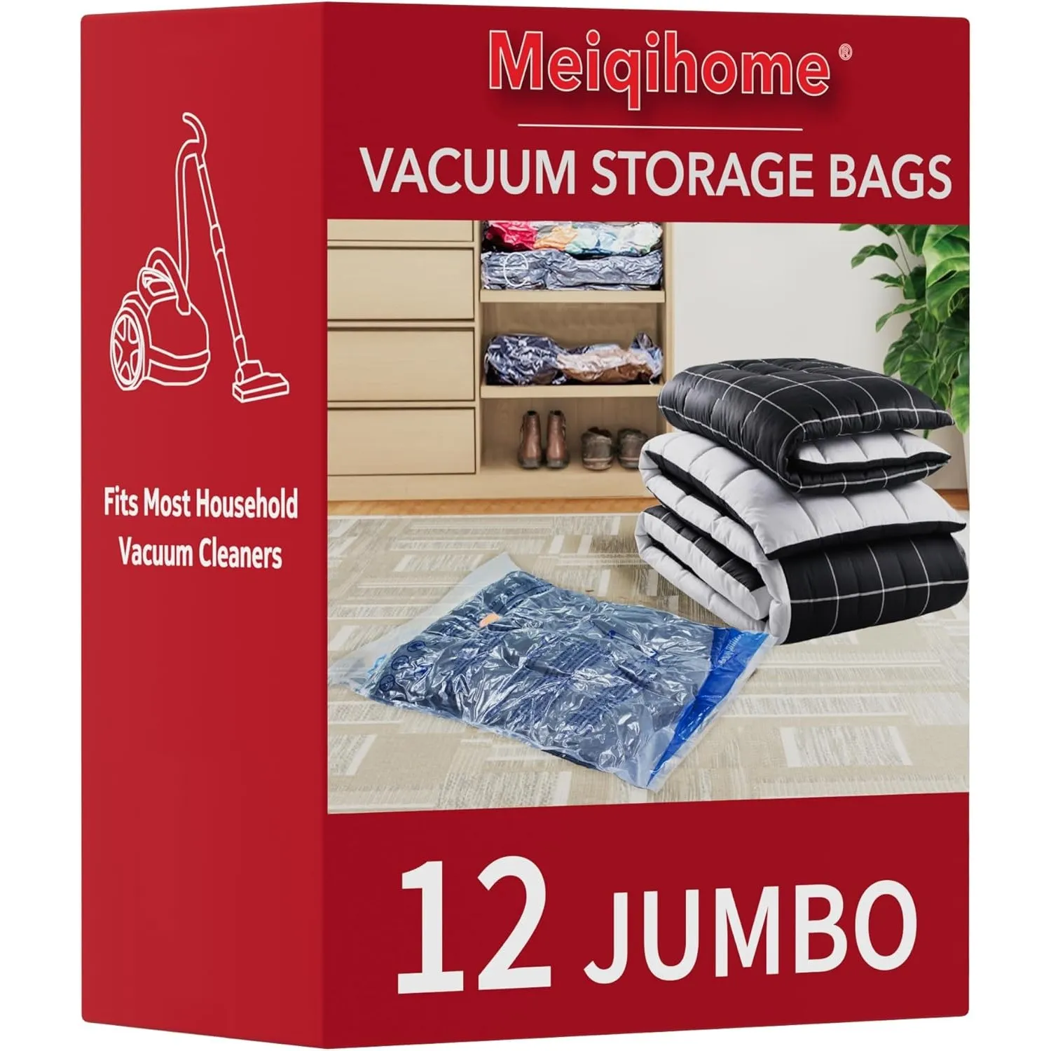 Vakuum-Aufbewahrungsbeutel, 12 Jumbo, platzsparende Versiegelungsbeutel, luftdichte Kompressionsbeutel für Kleidung, Ki…