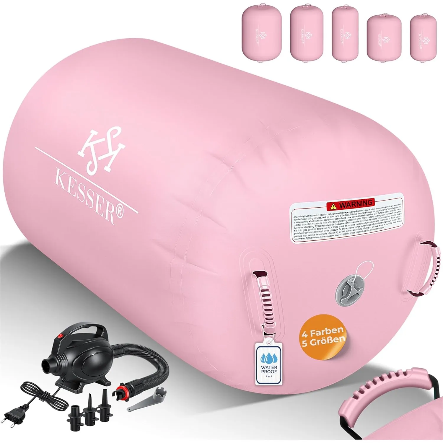 KESSER® Aufblasbare Airtrack | inkl. Tragetasche & elektr. Luftpumpe | Barrel Tumbling, Yoga, Fitnessmatte, Trainingshi…