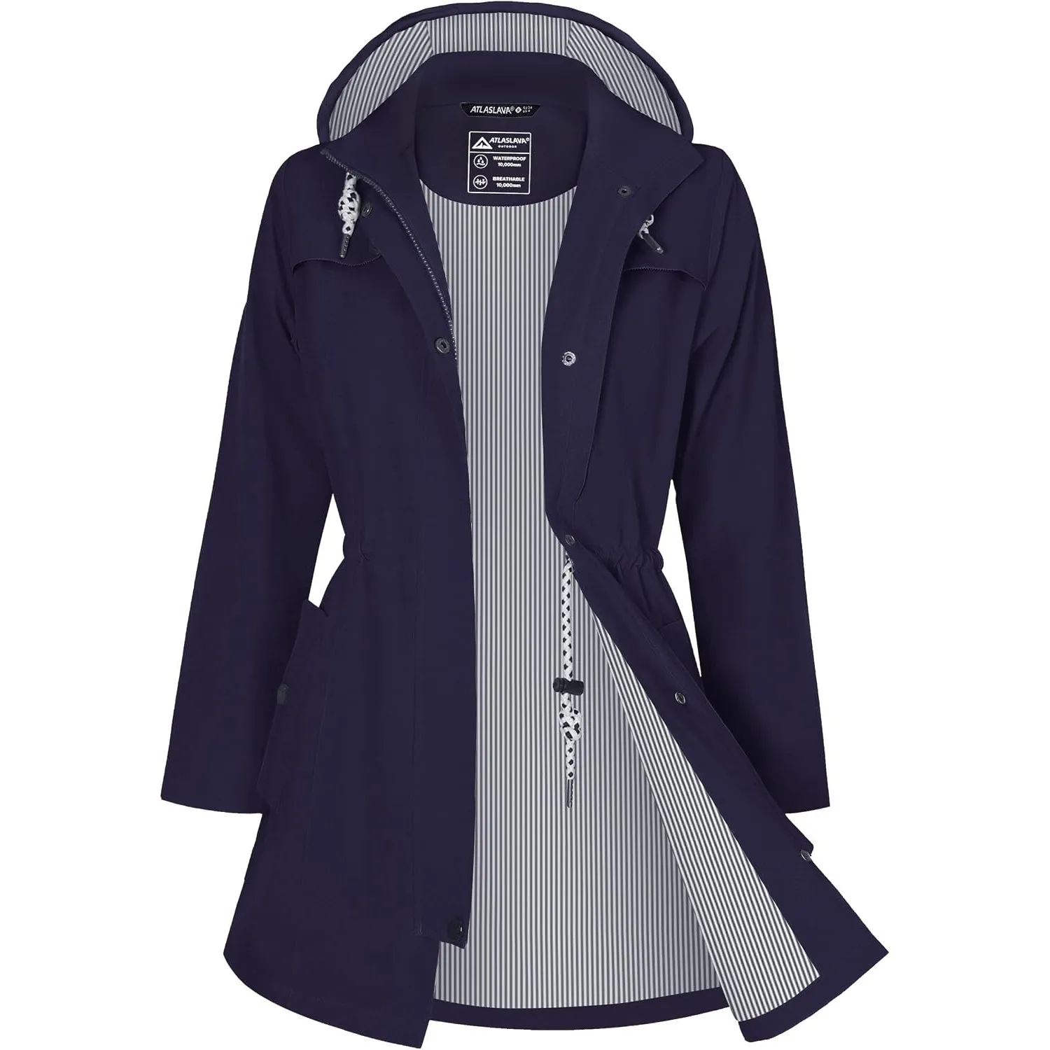 ATLASLAVA Regenjacke Damen Lang Wasserdicht Kapuze Regenmantel übergangsjacke Trenchcoat Outdoor Mantel S-3XL