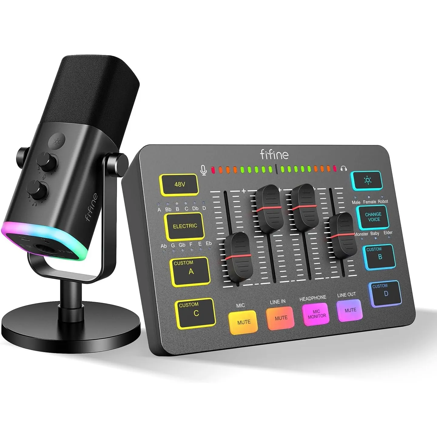 FIFINE XLR Streaming Mikrofon und Gaming Audio Mixer, USB Dynamisch Microphone Gaming PC für Podcast Studio, Streaming …