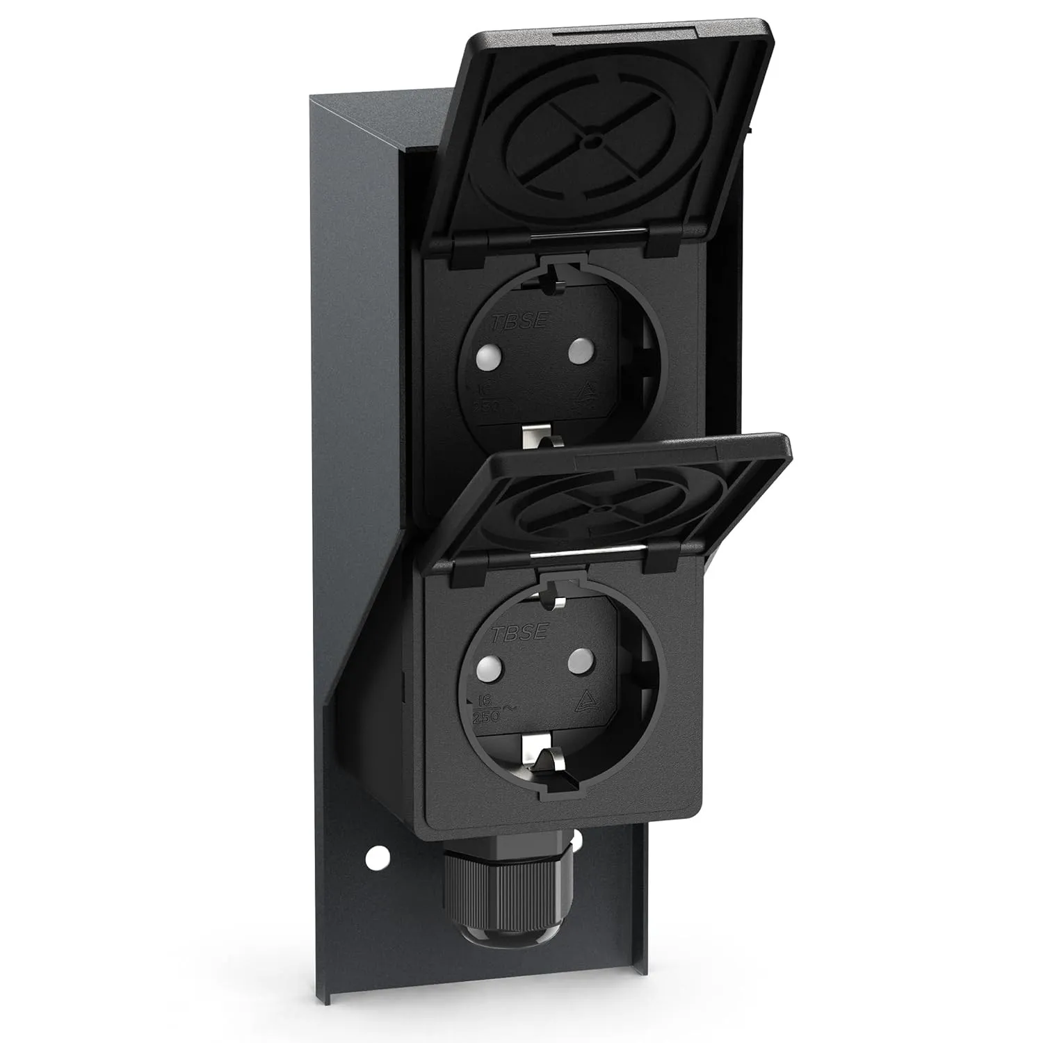 ledscom.de Außen-/Feuchtraumsteckdose PIWI, Aufputz, IP44, 2-fach Schuko, 16A/230V, Edelstahl, Kunststoff, anthrazit, s…