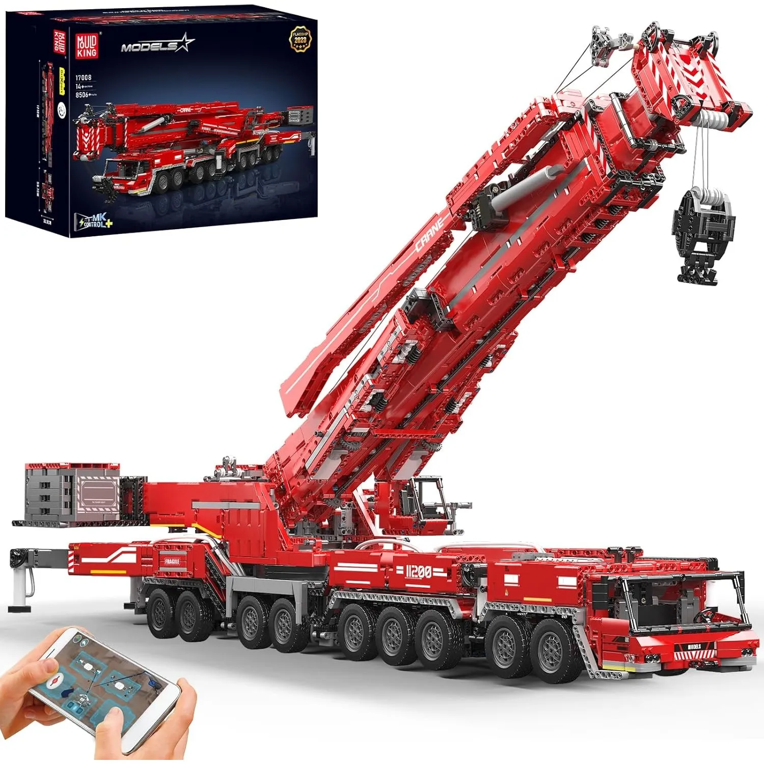 Mould King Technik Kran für Liebherr LTM 11200 Raupenkran, 8506 Teile Technologie Ferngesteuert LKW-Kran Modellbauklötz…