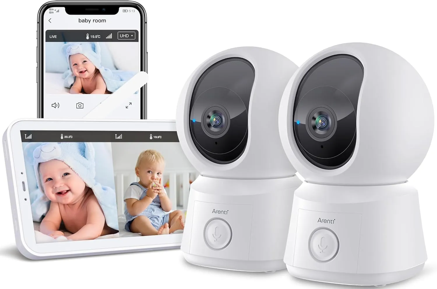 ARENTI Babyphone mit 2 Kamera und App mit 5" Display, 1080P PTZ Video Babyfon mit Kamera, One-Touch-Ruf, Temperatursens…